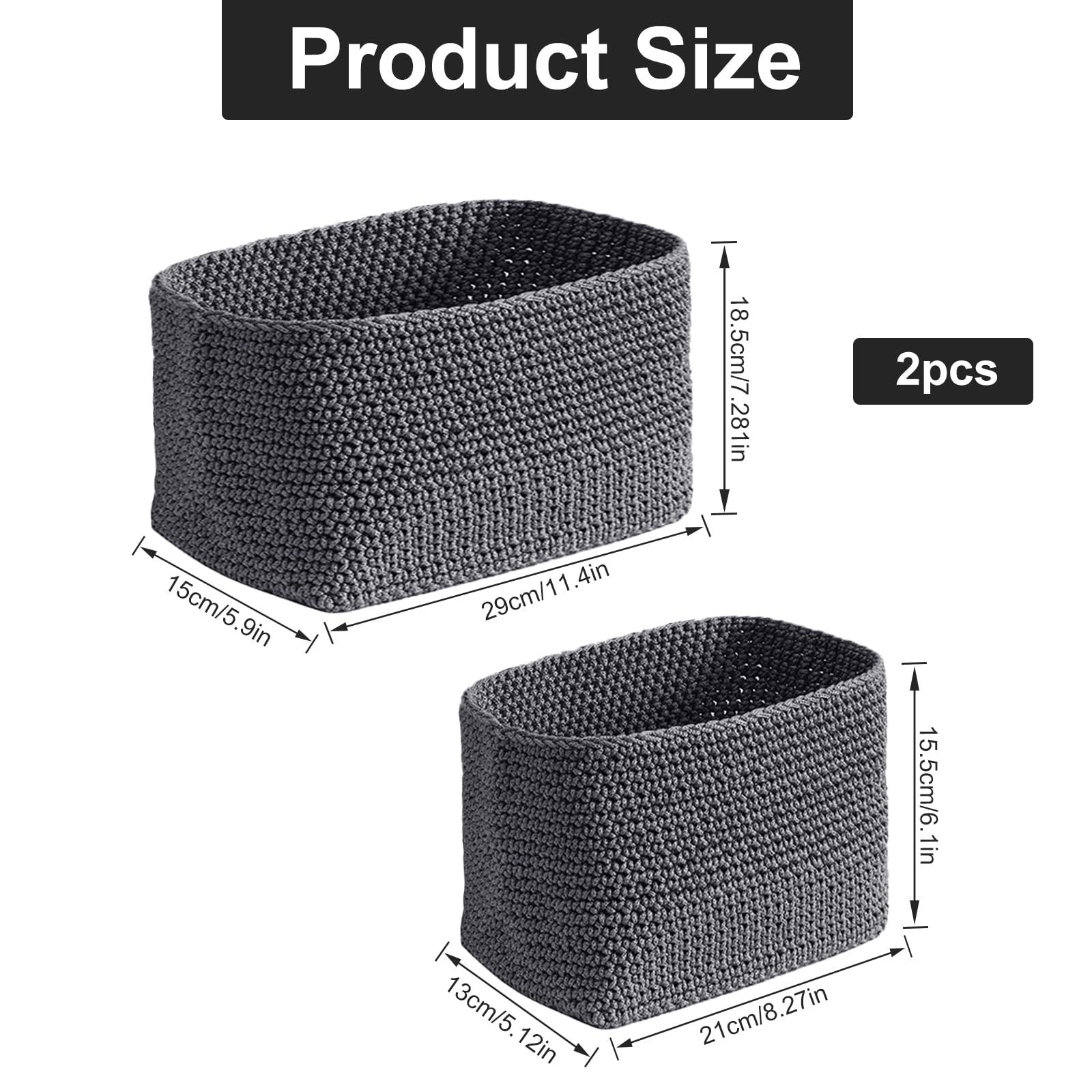 2 Pcs Cestini Portaoggetti, Cesto Portaoggetti Intrecciati a Mano, Piccolo Ceste Porta Oggetti per Camera da Letto, Bagno, Cucina, Studio, Ufficio (Grigio)