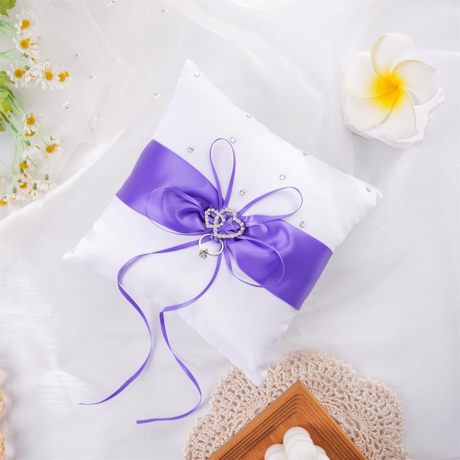 QIRMIZI Coussin pour alliances, coussin de perles, support de bague pour mariage, cérémonie de mariage, demande en mariage, violet