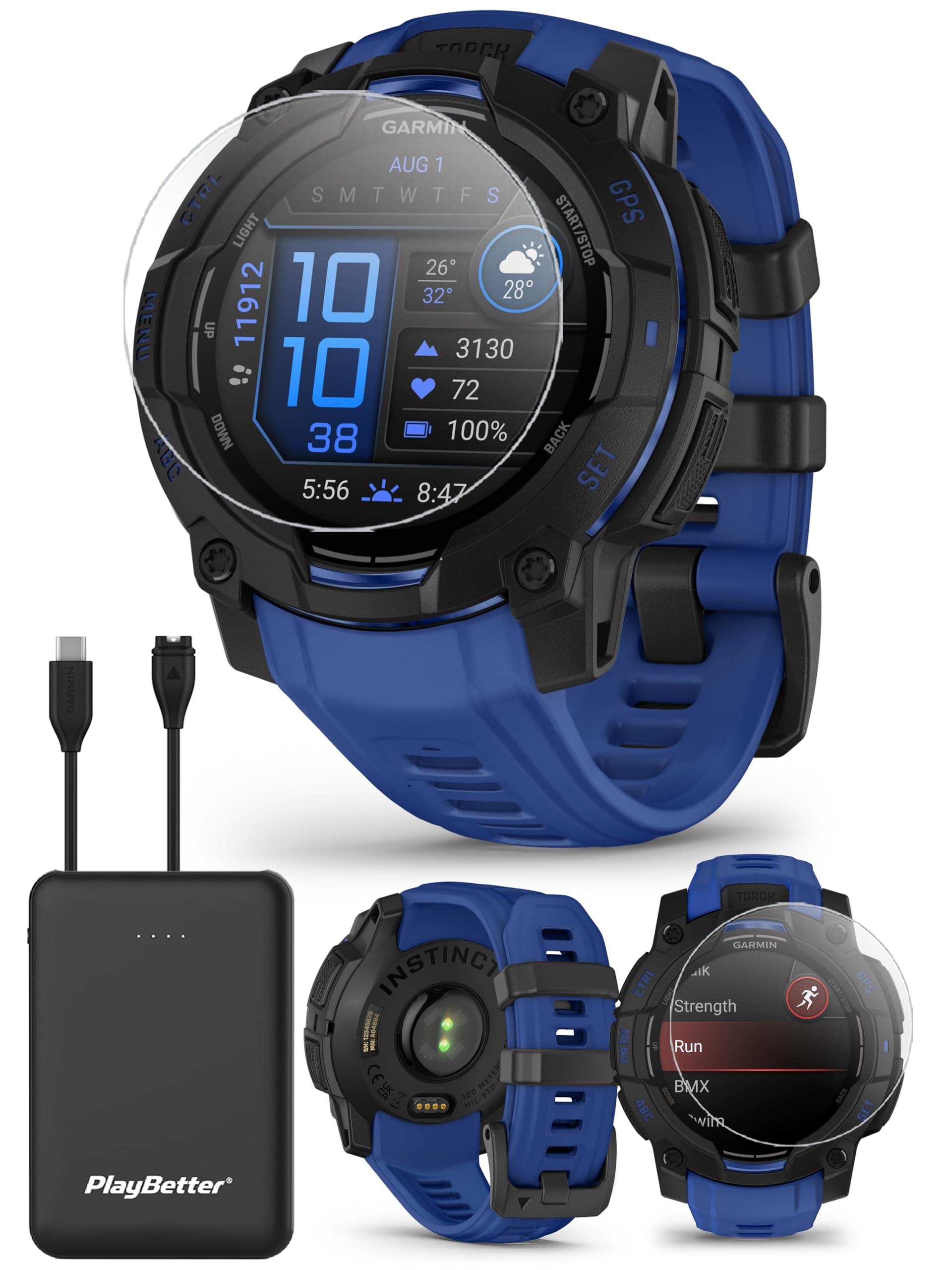 Amazon.com: PlayBetter Garmin Instinct 3 AMOLED (Black/Bolt Blue