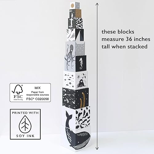 Miniatura 2 de Wee Gallery Bloques de anidación, animales y números del océano, juguete de apilamiento y construcción en blanco y negro para niños pequeños y