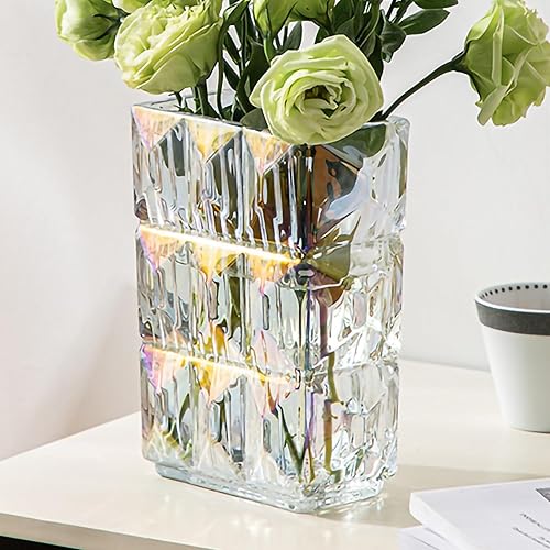 Glass Flower Vase, Clear Crystal Vases for Centerpieces, Heavy Handmade Modern Vases for Decor Home Bedroom Kitchen Office Living Room, 7.88 Inch