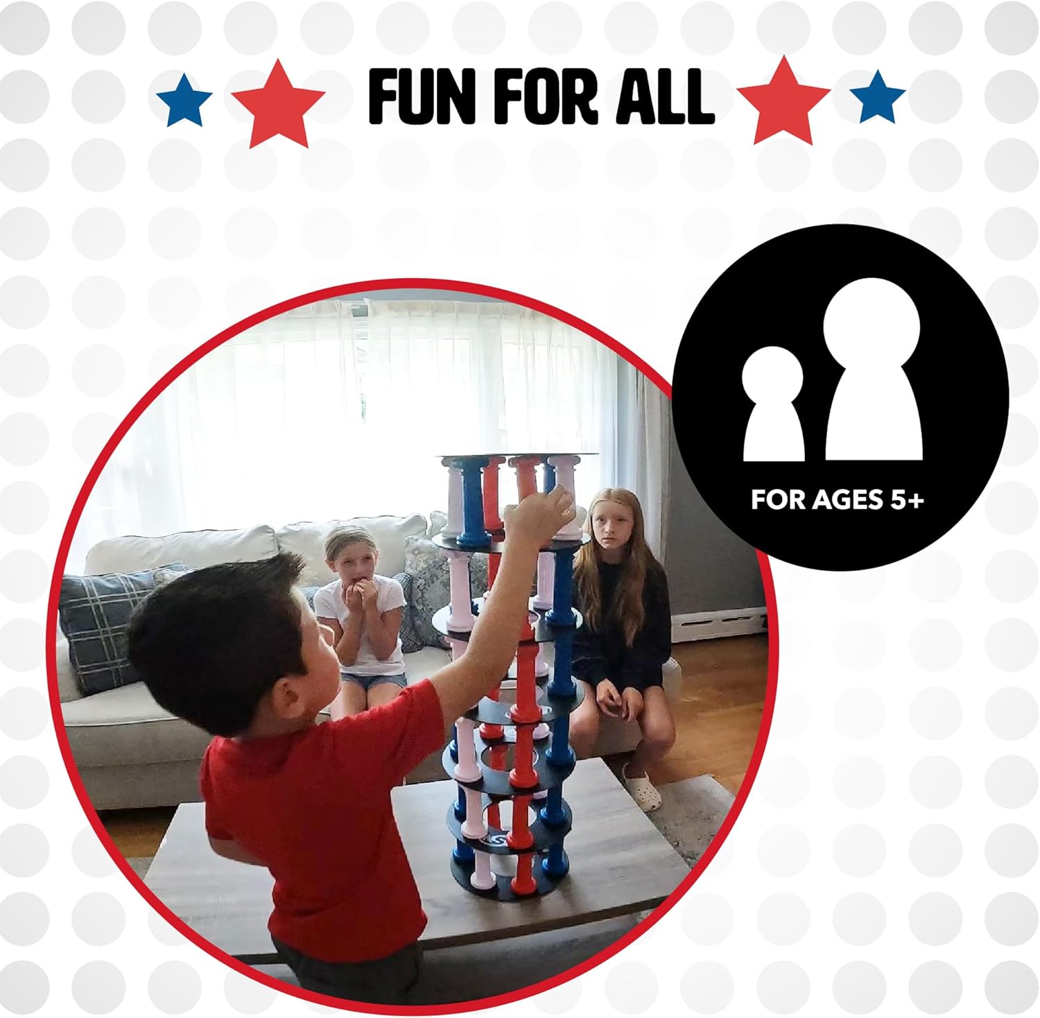 NSG Giant Tumbling Tower Game - Classic Stacking Game, 36 Colorful Pieces, Foam Dice, and Travel Storage Bag - Party Game for Friends and Family Ages 5 and up