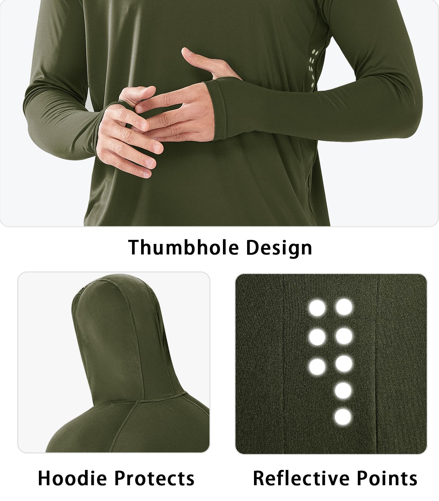 NORTHYARD Sudadera con Capucha UPF 50+ para Hombre, Camiseta de protección Solar de Manga Larga, protección Solar, protección UV, para Correr, Senderismo, Pesca, Verde Armada (Armygreen), Small