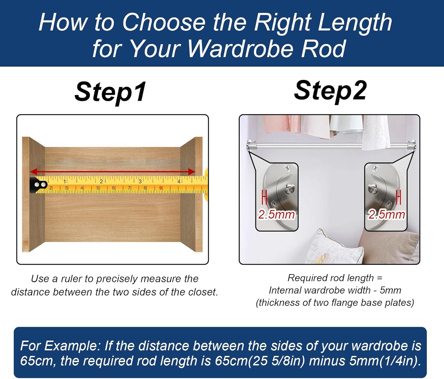 Extra Long Closet Rods 20/30/40/50/60in - Heavy Duty Metal Wardrobe Hanger Tube, 50kg Load, Ideal for Closet Storage, Easy Assembly, Perfect for Heavy Clothing.