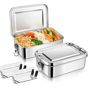 Joyfair Set of 2 Stainless Steel Lunch Box with Compartments   850 ml + 850