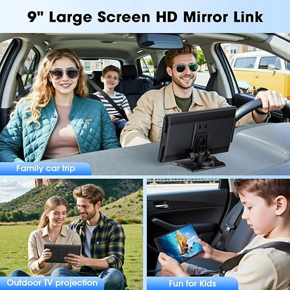 Topexplore Carplay Screen for Car, 9'' Wireless CarPlay & Android Auto- Upgrade Portable Touchscreen with Bluetooth, Mirror Link, Voice Control, Hands-Free Calling,Plug & Play Car Play Screen