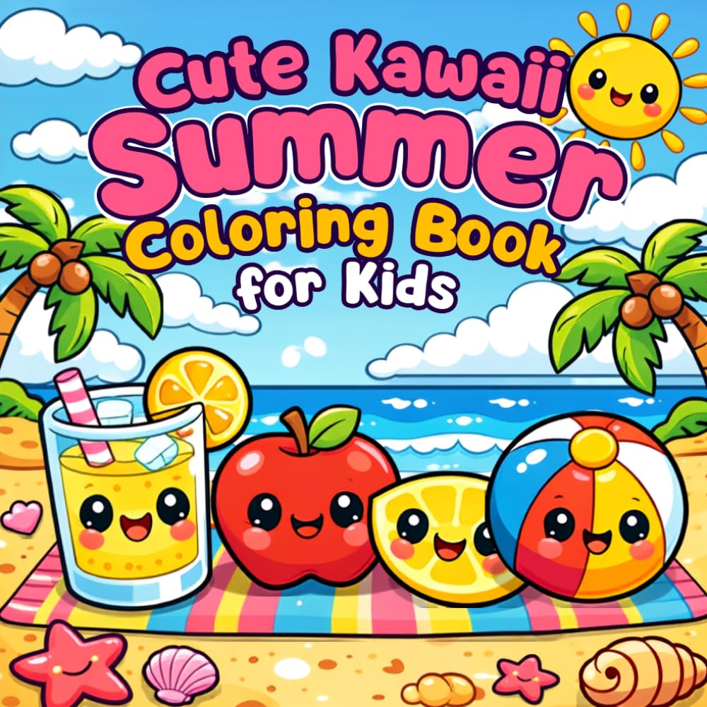 Kawaii Summer Coloring Book for Kids, Teens & Adults Cute & Easy Designs | Bold Simple Coloring Book for Relaxation & Fun