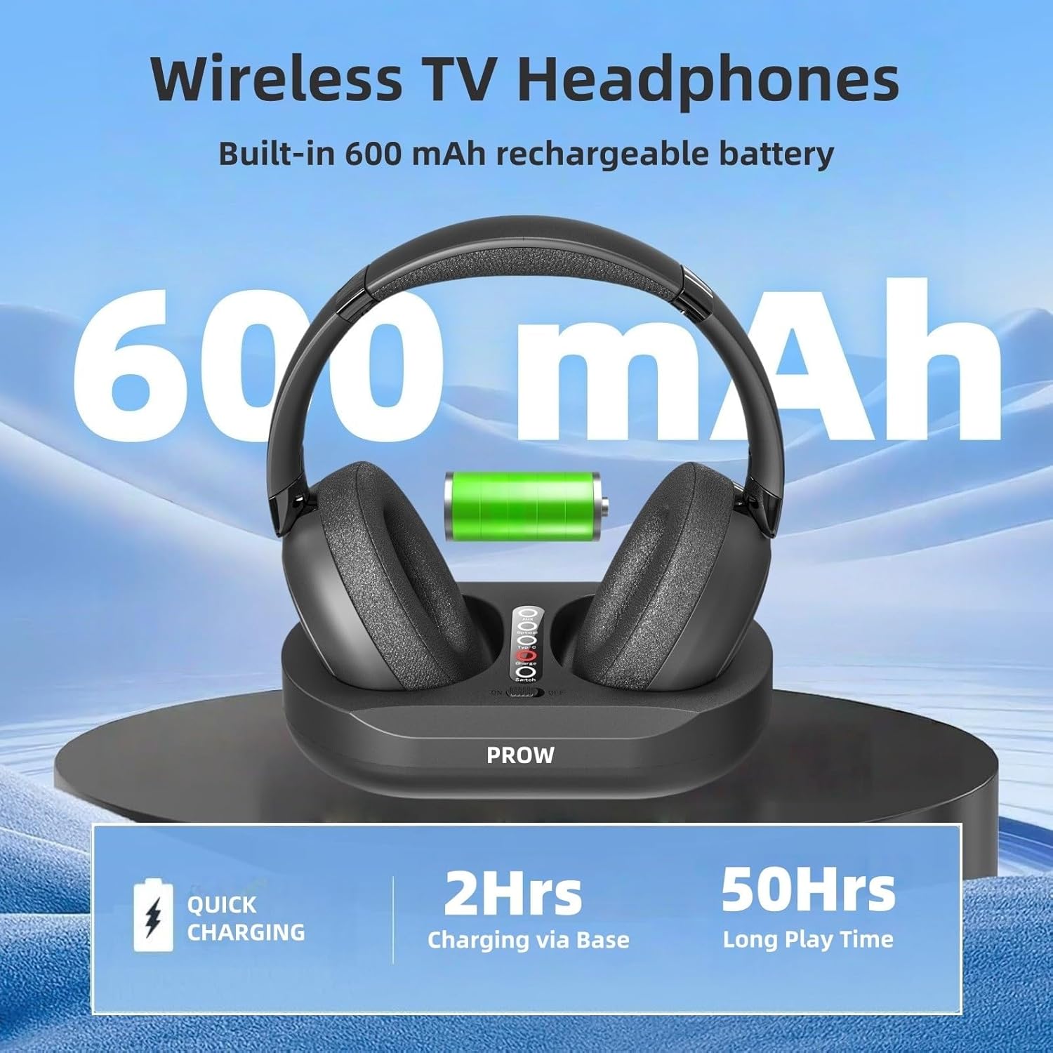 Wireless TV Headphones, 2.4G And Bluetooth 5.3 Dual Mode Elderly TV Wireless Headset, No Lip-sync Delay Over-ear Loud Headphones, Elderly Friendly With Transmitter Dock, Support Optical/USB/RCA/BT - Image 6