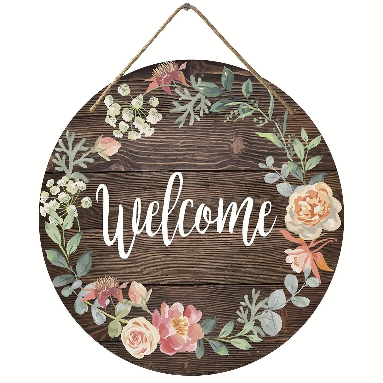 Wooden Welcome Sign Rustic Flower Welcome Wreath Sign Wall Hanging Decor Room Wood Door for home