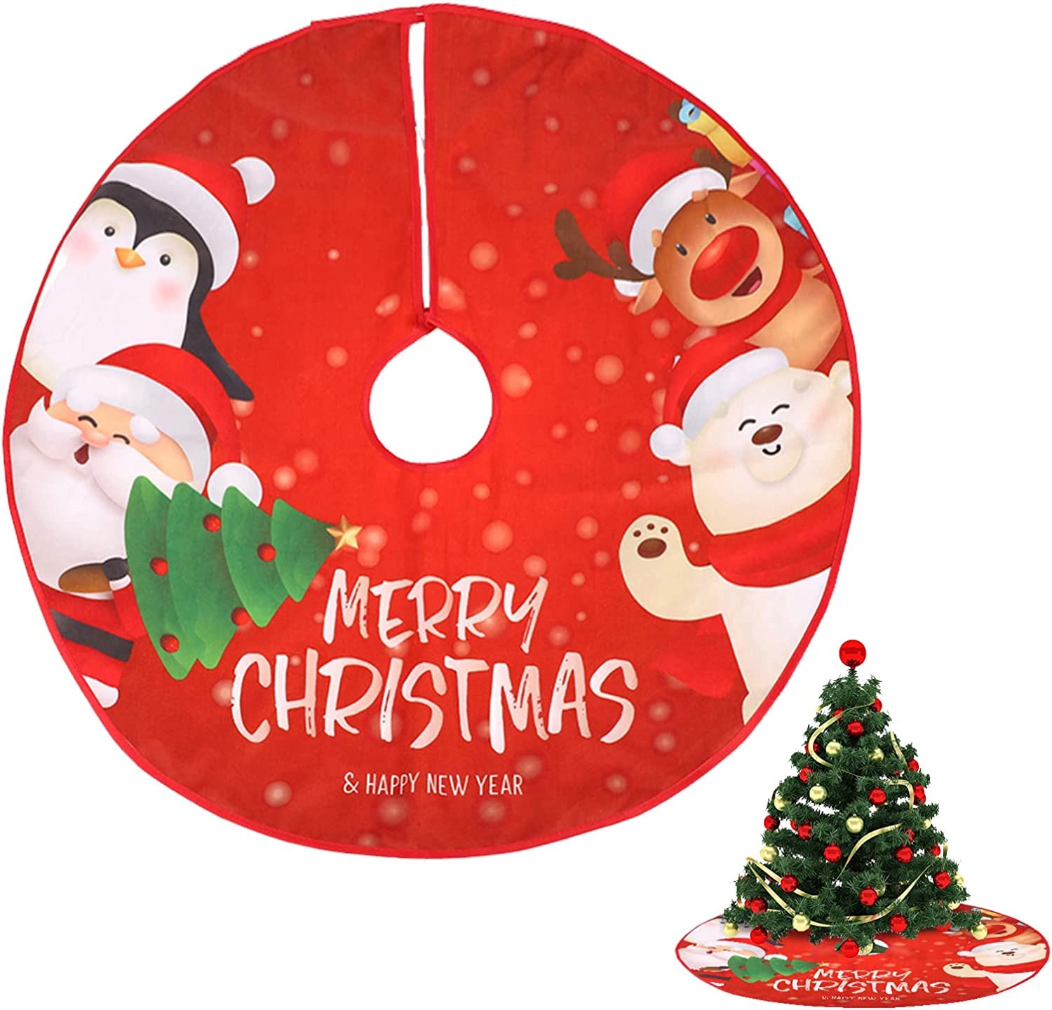 Weihnachtsbaum Decke 90cm Dunkelrot - Baumrock Mit Schneemann & Schneeflocken Design