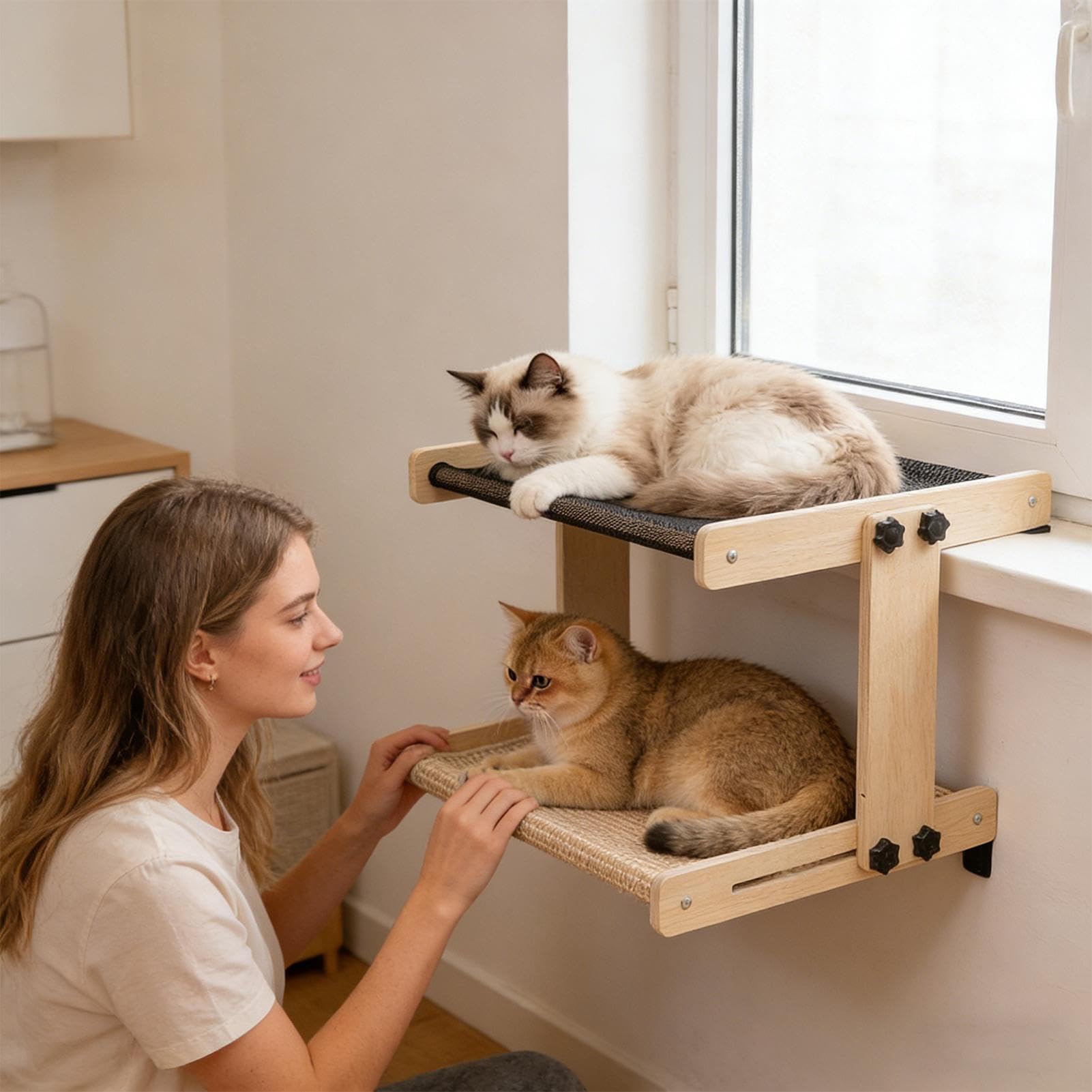 Trespolo da finestra per gatti Amaca interna in legno per animali domestici | Trespolo a scaffale per gatti Per la casa, fattoria, appartamento, camera da , balcone, studio, comodino,
