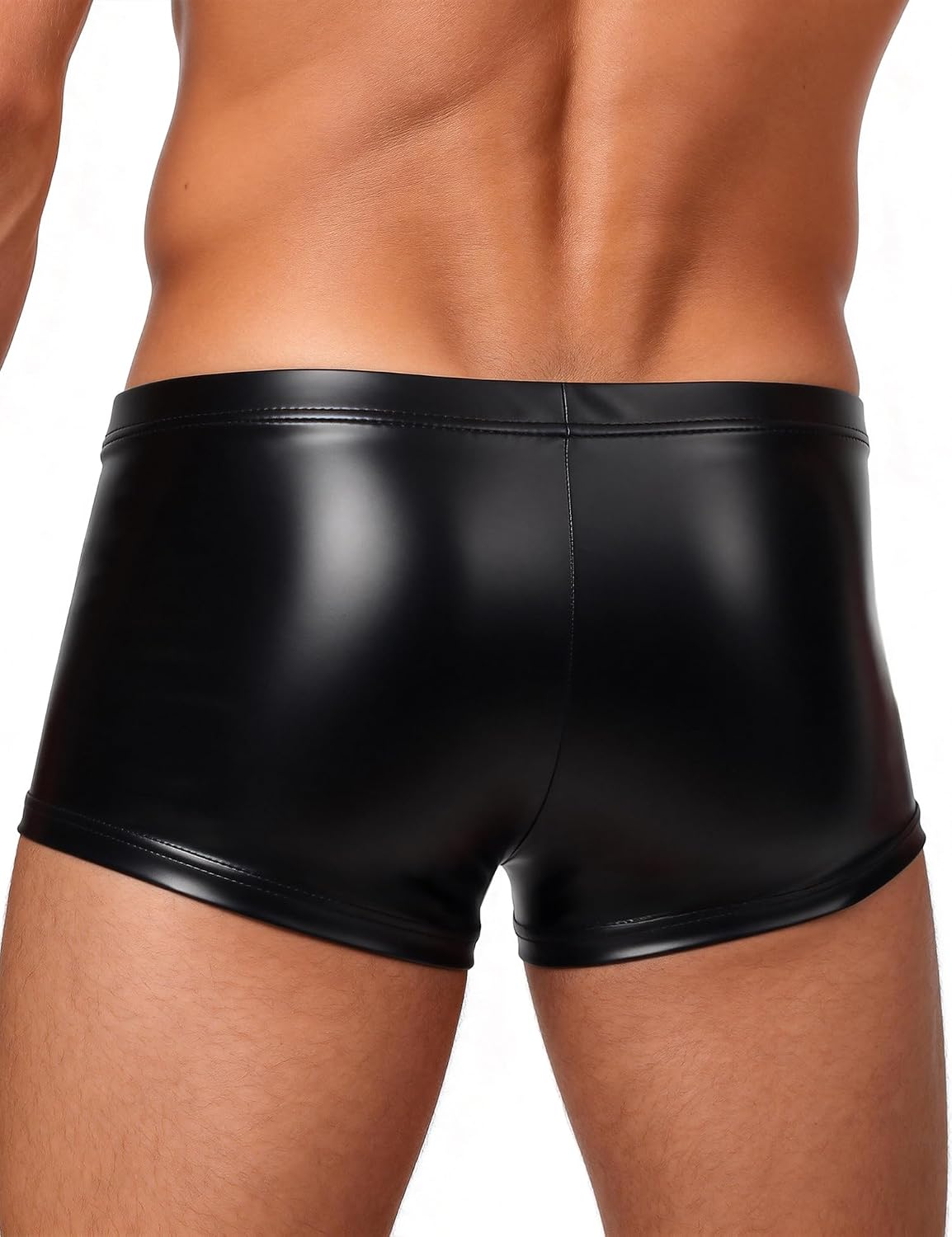 ohyeahlady Mens Faux Leather Underwear Sexy Lingerie for Men Soft Low Rise Shorts Pants Boxer Briefs Black S-XL