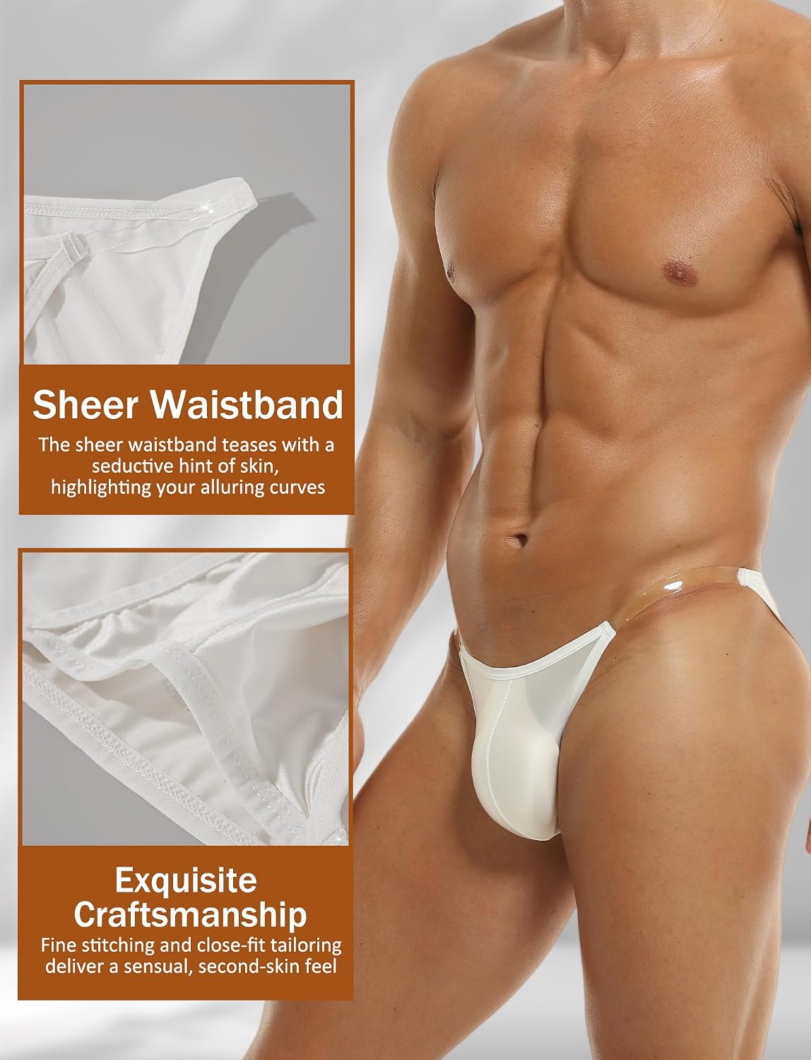 SEAUR Mens Bikini Panties Glossy Satin G-String Briefs Lingerie Low Rise Underwear