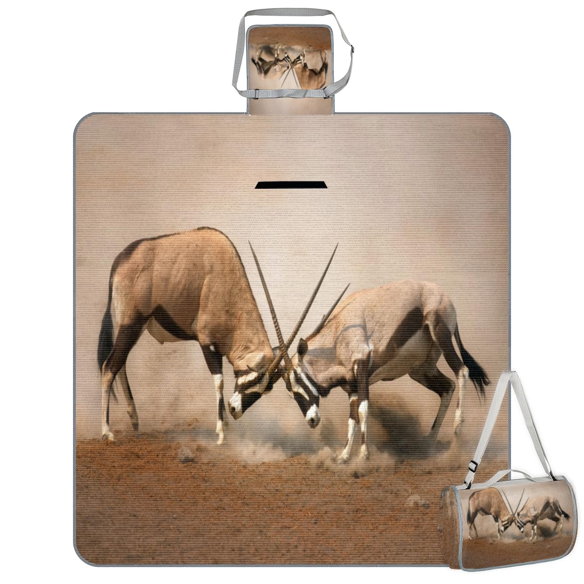 Shimoshe Picnic Blankets 57”x 59”, Fighting Cow Waterproof Sandproof Picnic Mat Lightweight Foldable Beach Blanket for Camping Park Grass Beach Outdoor Blanket