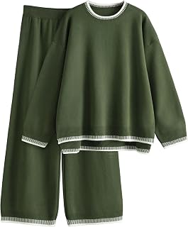 Women's Sweater Sets 2 Piece Outfits Knitted Pullover Jumper and Wide Leg Pants Tracksuit