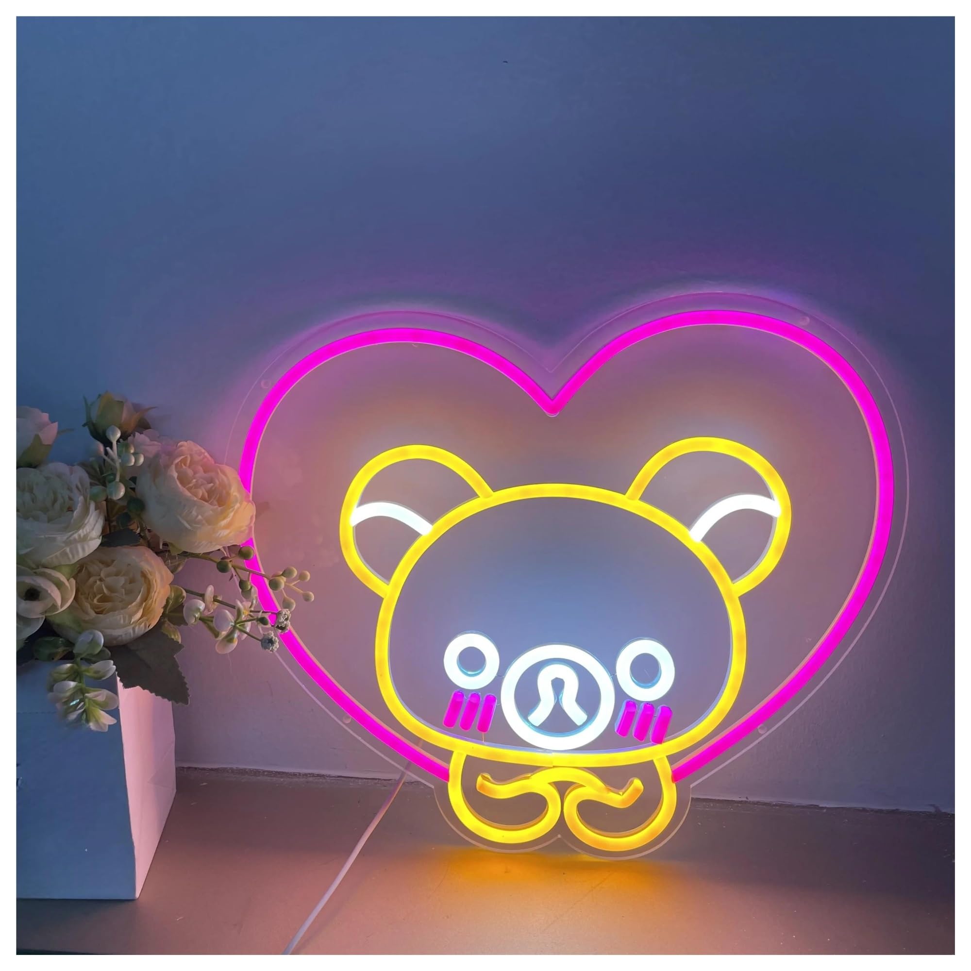LEMST Signs Lamp USB Powered Neon Signs Bear Adjustable Brightness Bear Neon Lights, Suitable for Club Bistro Decor(B,45cmx45cm)
