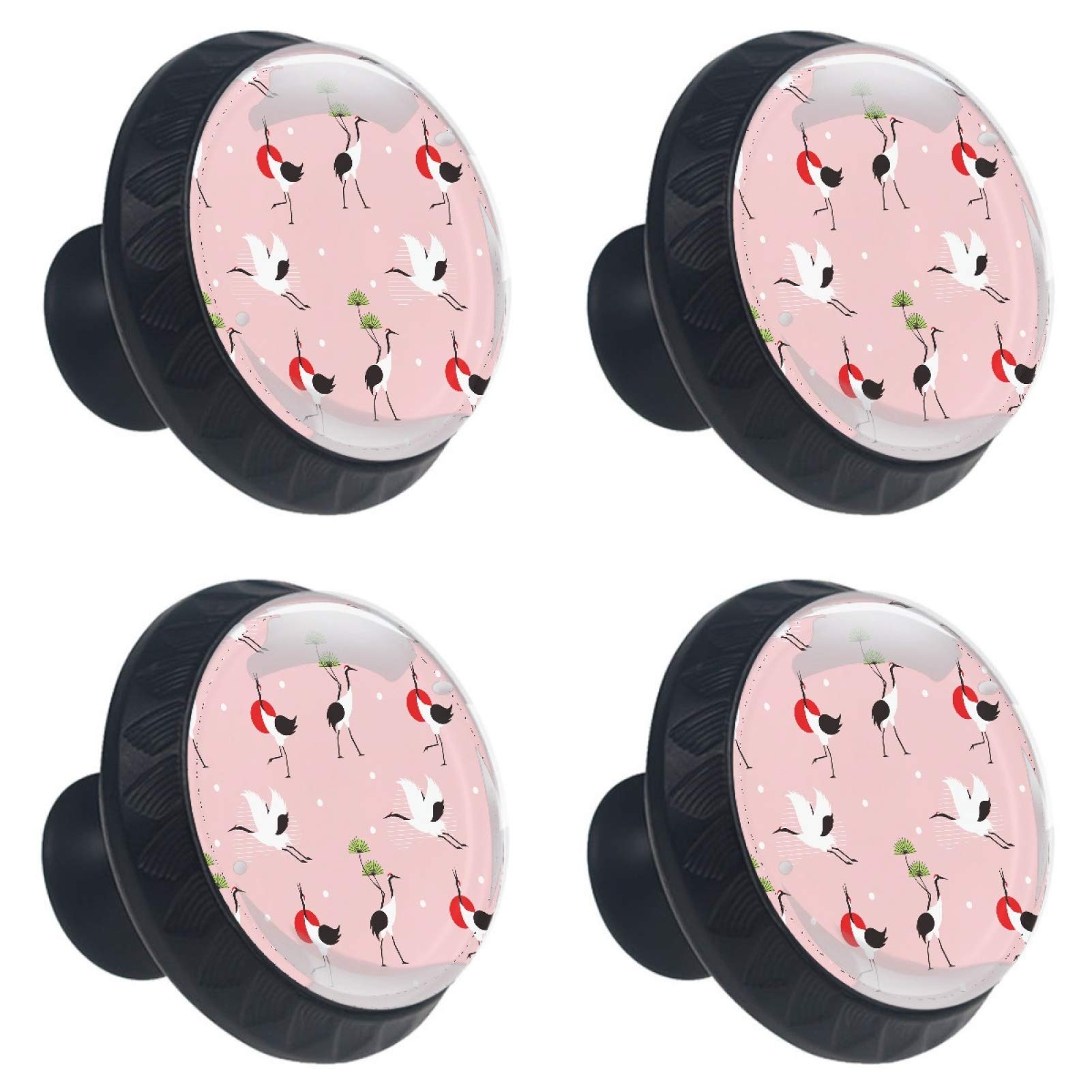 Bouton de tiroir grue japonaise en cristal 30 mm poignée de meuble cuisine x4