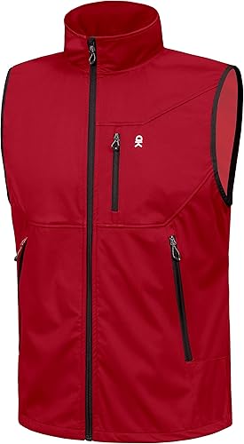 Little Donkey Andy Men's Lightweight Softshell Vest Windproof Sleeveless Jacket for Travel Hiking Running Golf Red L