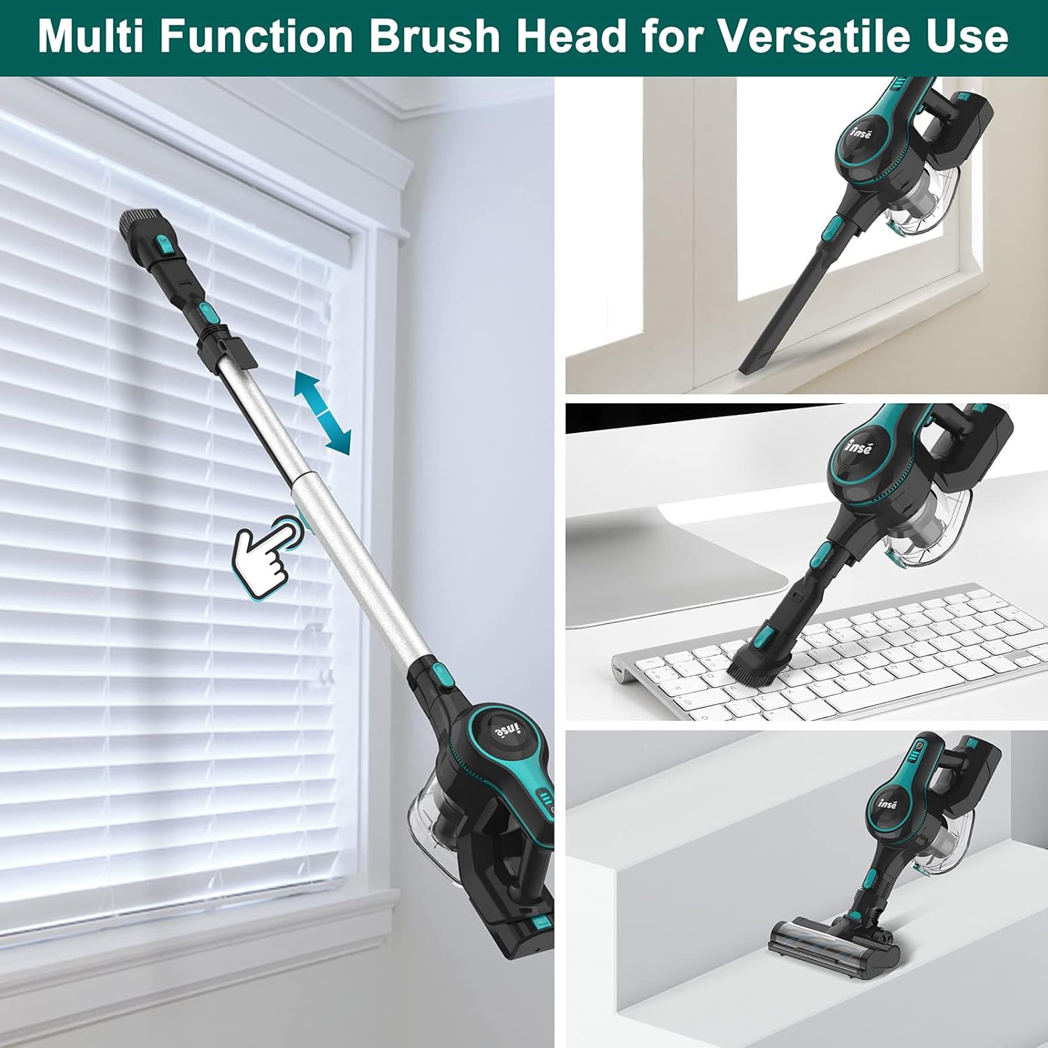 INSE Cordless Vacuum Cleaner, 6 in 1 Stick Vacuum with 25Kpa Powerful Suction, Rechargeable Vacuum with 2500m-Ah Battery, Up to 45mins Runtime Vacuum Cleaner for Pet Hair Carpet Hard Floor Home-S610 -
