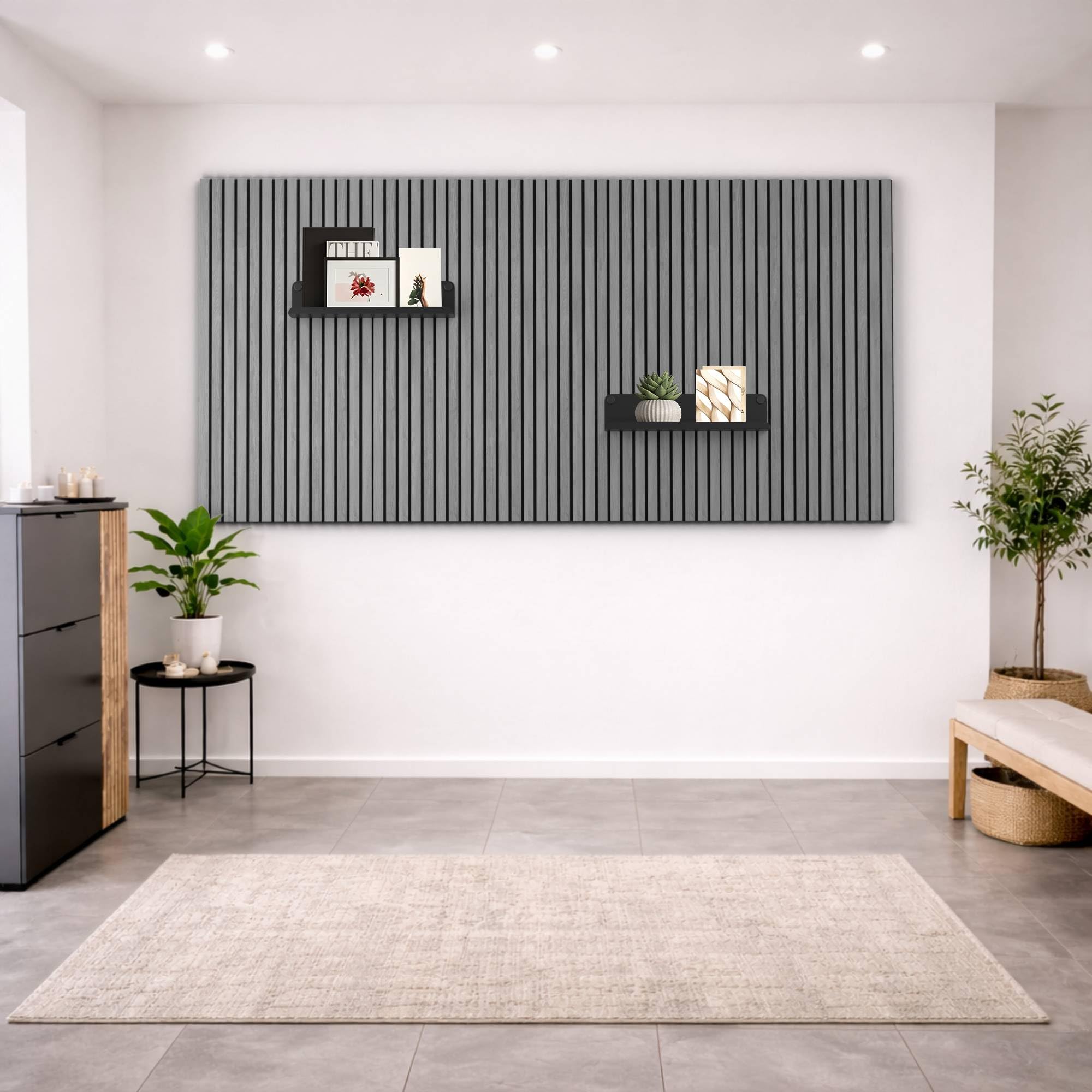 HOME LOVE Ablage für Akustikpaneele 52x9 cm – ohne Bohren | Regal für Paneele | Akustikpaneele Zubehör | Wandpaneele Regal schwarz Metall