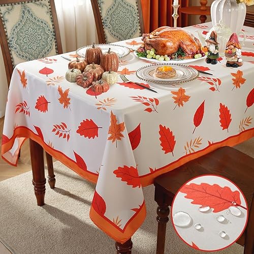 SASTYBALE Manteles de otoño para mesas rectangulares, mantel a prueba de derrames con hojas de otoño impresas, mantel de hoja de arce lavable para