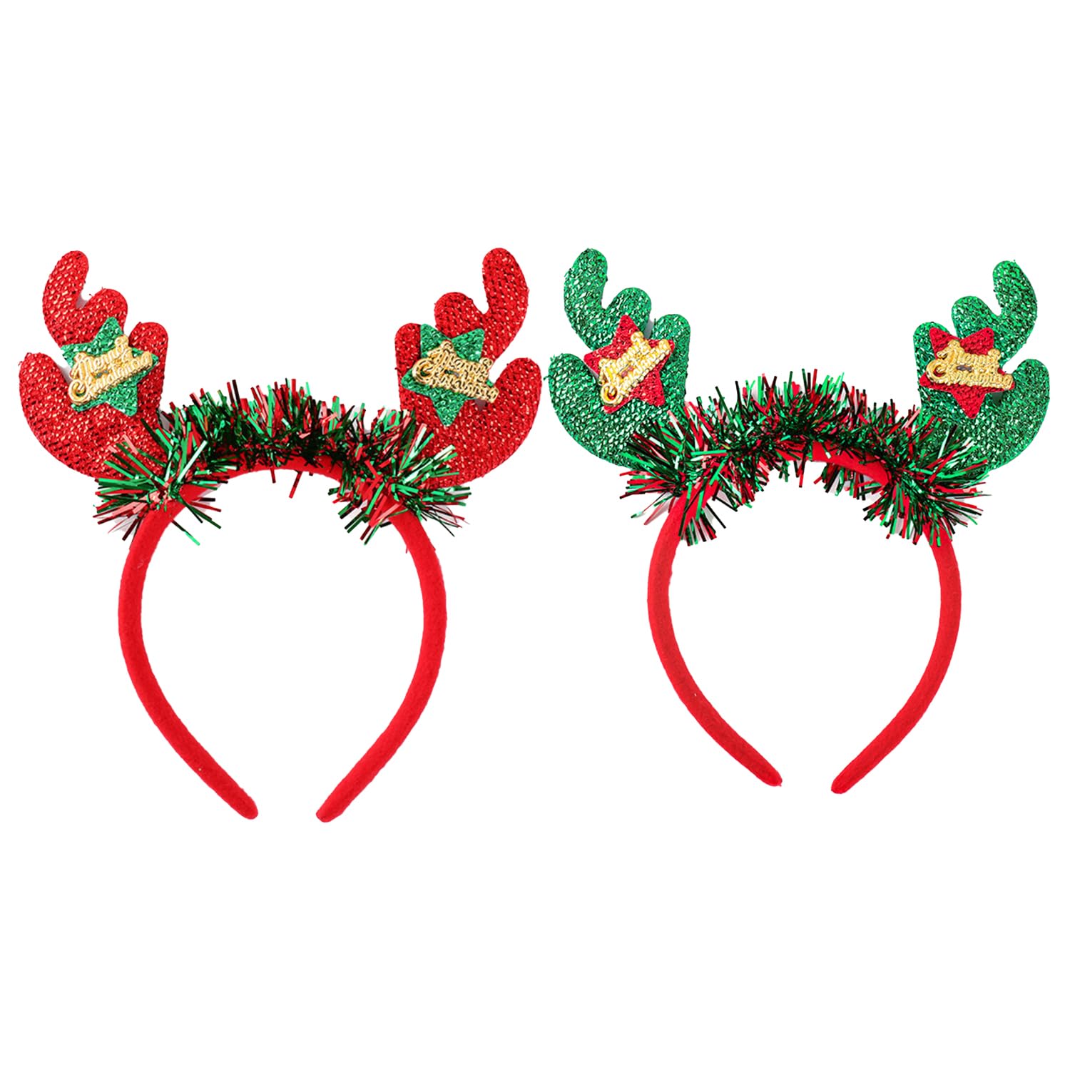 JNAWA 2Pieces Christmas Reindeer Antlers Headband Novelty Antlers Hair Band with Star Colored Sequins Hair Accessories for Holiday Party Dress Up