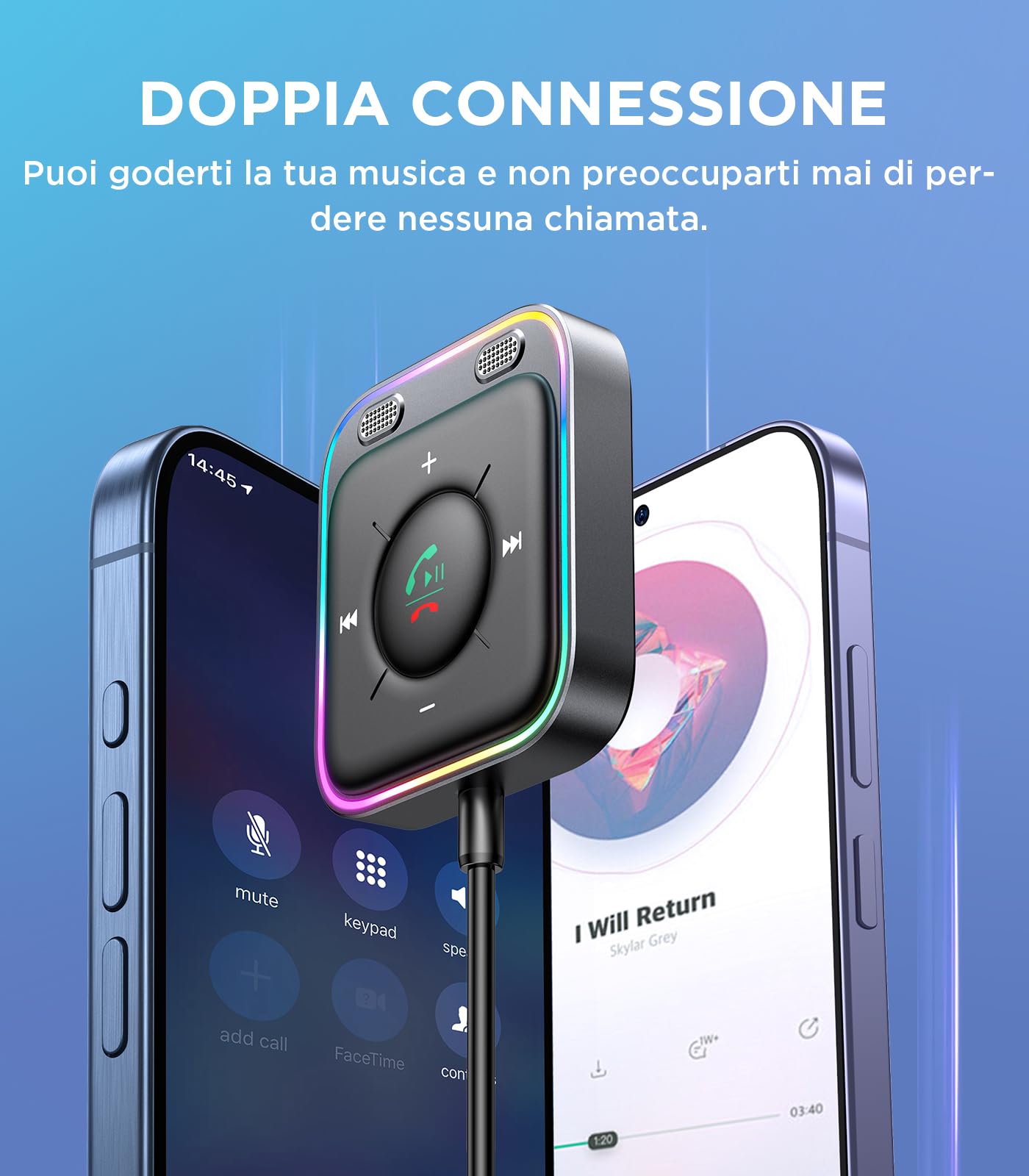 2026 JOYROOM Aux Auto, Ricevitore Bluetooth 5.4 per Chiamate in Vivavoce e Ascolto di Musica Durante la Guida, Bluetooth Aux con Jack da 3,5mm e Cavo Lungo