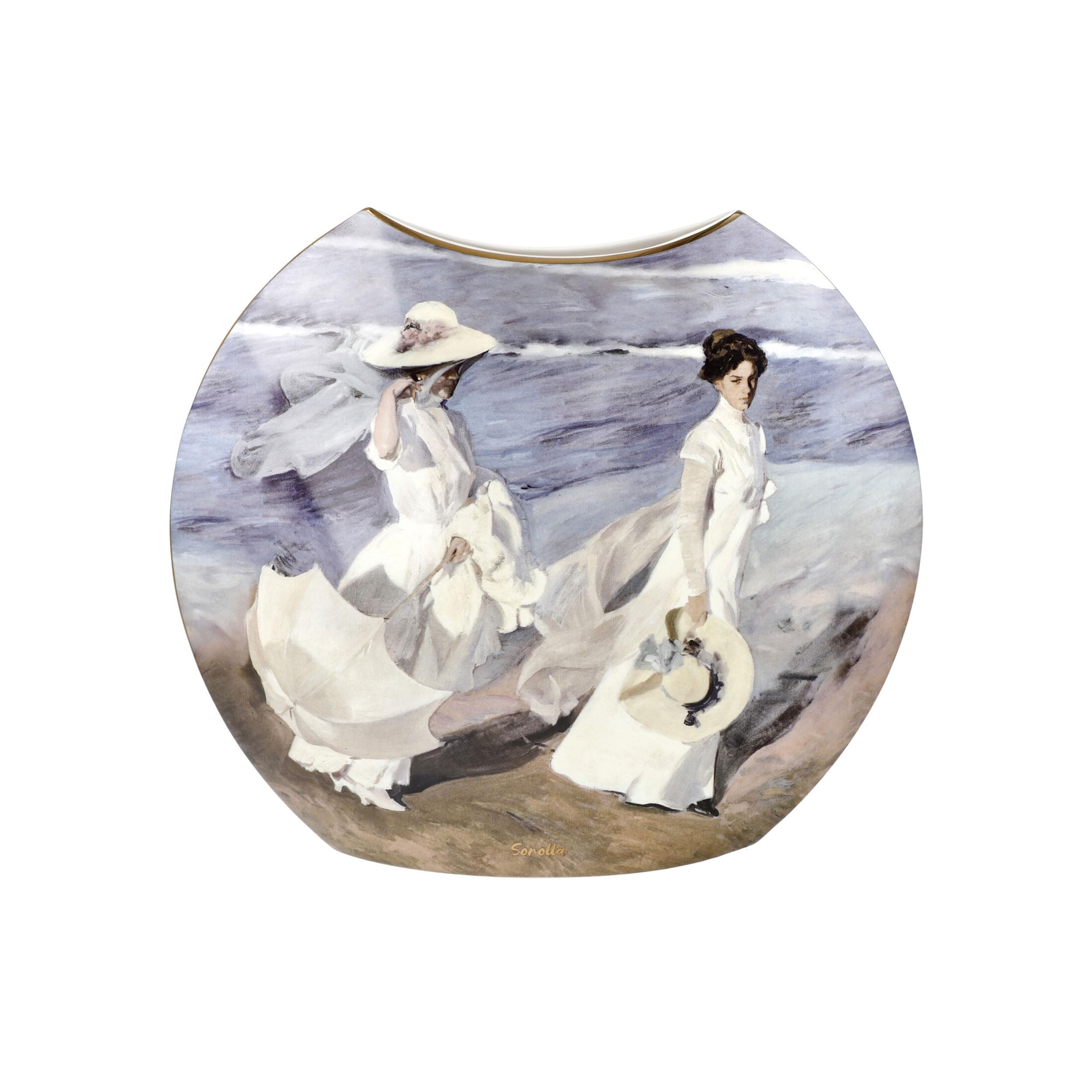 Vase Boote / Spaziergang AM Strand Joaquin Sorolla H 30cm mehrfahrbig Goebel