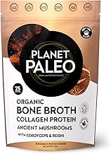 Planet Paleo Organic Bone Broth - Ancient Mushrooms (225g, 25 Servings) - Organic, Grass Fed, High Protein, with Reishi, Cordyceps, Lion's Mane and Shiitake - Adaptogens for Healthy Defences