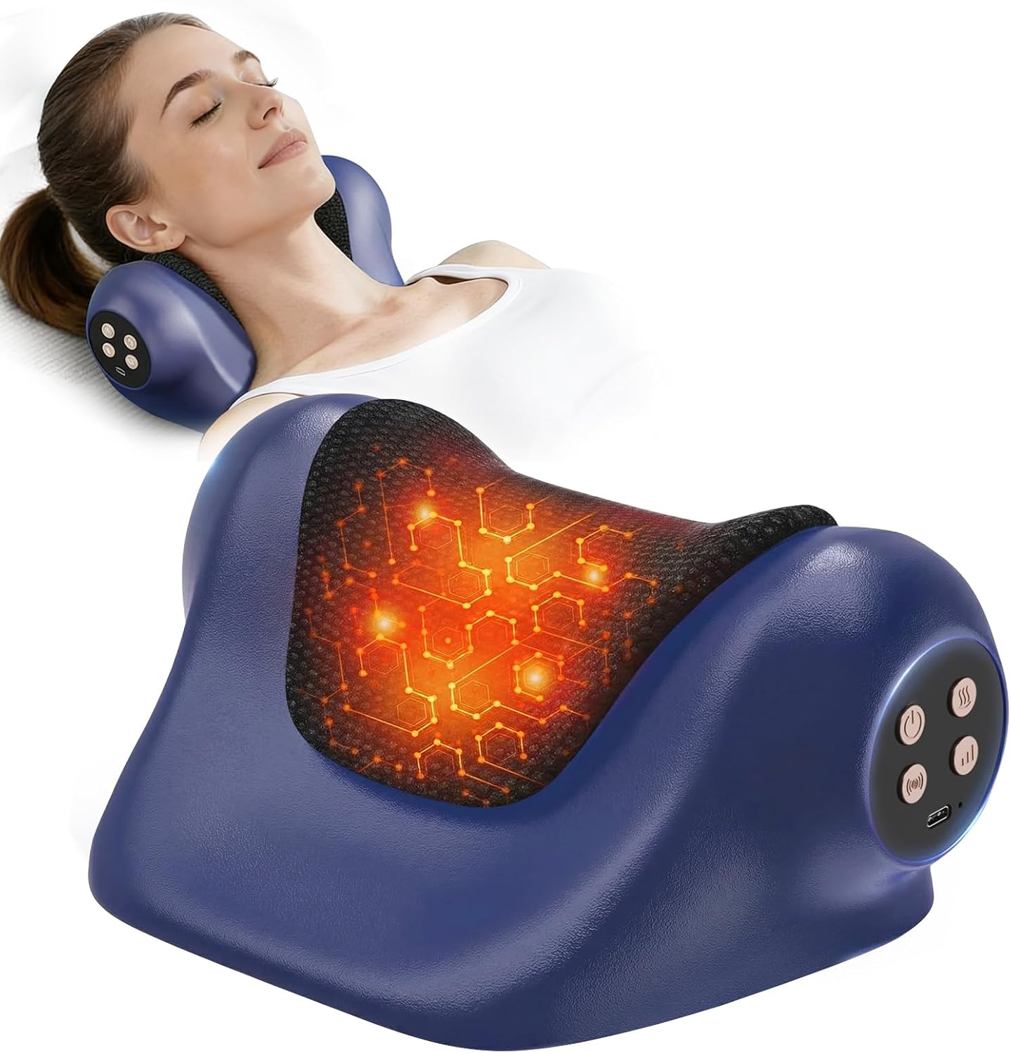 Upgraded 3 in 1 Neck Massager with Heat and Vibration, Adjustable Neck Stretcher Pillow, Ergonomic Cervical Traction Support for Relaxation, Posture Correction, Muscle Relief, Home Office Travel Use