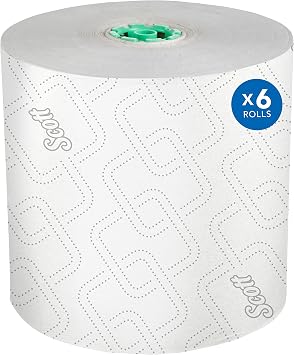 Scott Professional Hard Roll Paper Towels, Bulk, 6 Rolls x 1150 25700 | Green Core, High-Capacity, Elevated Design, Absorbency Pockets, White, Plus Tier, Compatible with Scott Pro Dispensers