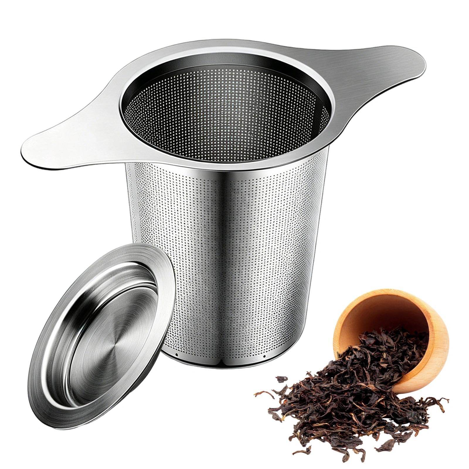 Loose Leaf Tea Infuser Strainer, Stainless Steel Fine Mesh Filter with Handle and Lid, Reusable Tea Diffuser Basket for Mugs, Cups, Teapots, Herbal & Coffee Drinks