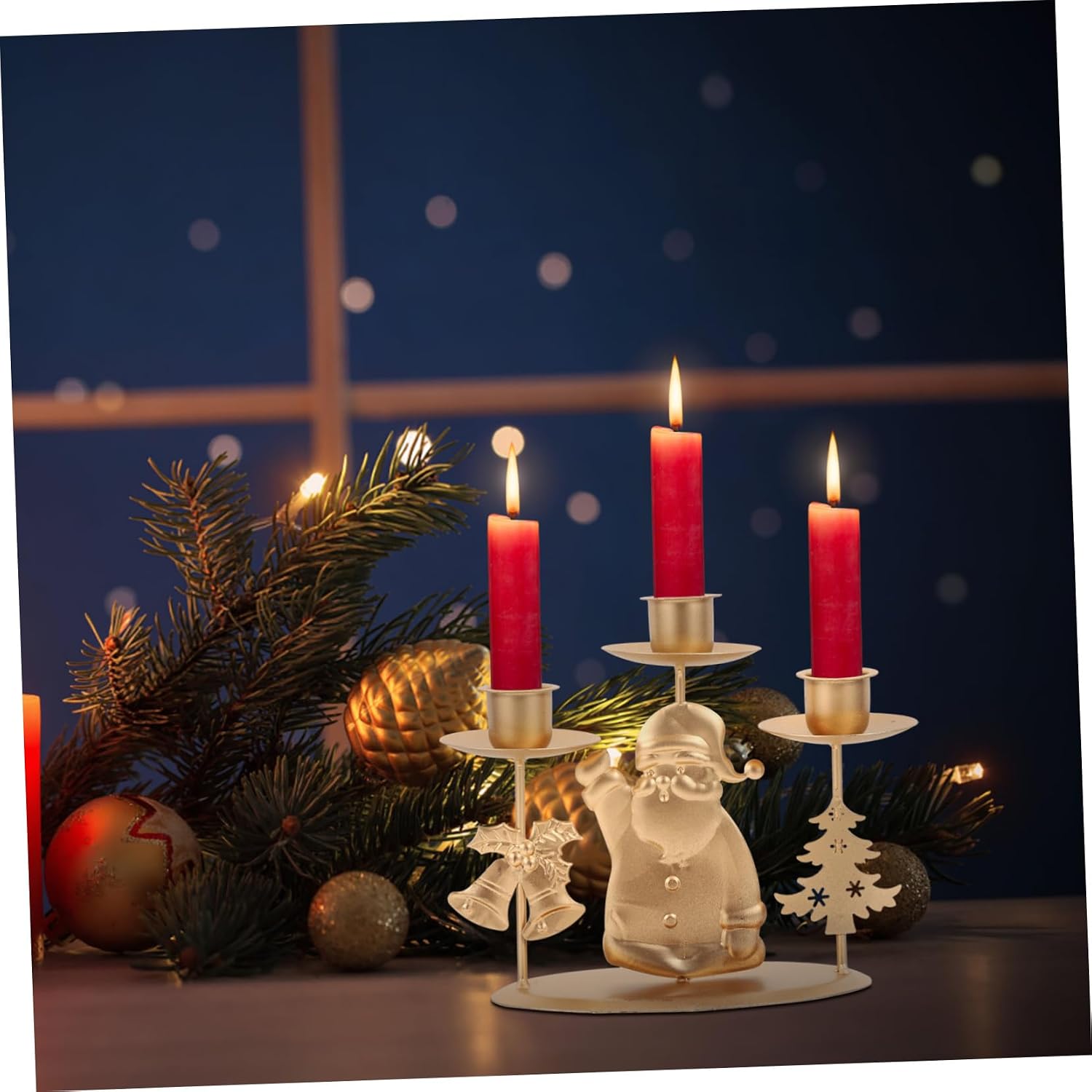 ORFOFE 2pcs Vintage Iron Art Candle Holders Christmas Series Wrought Iron Candlestick Decor for Warm Atmosphere for Dining Table Centerpiece and Holiday Celebrations