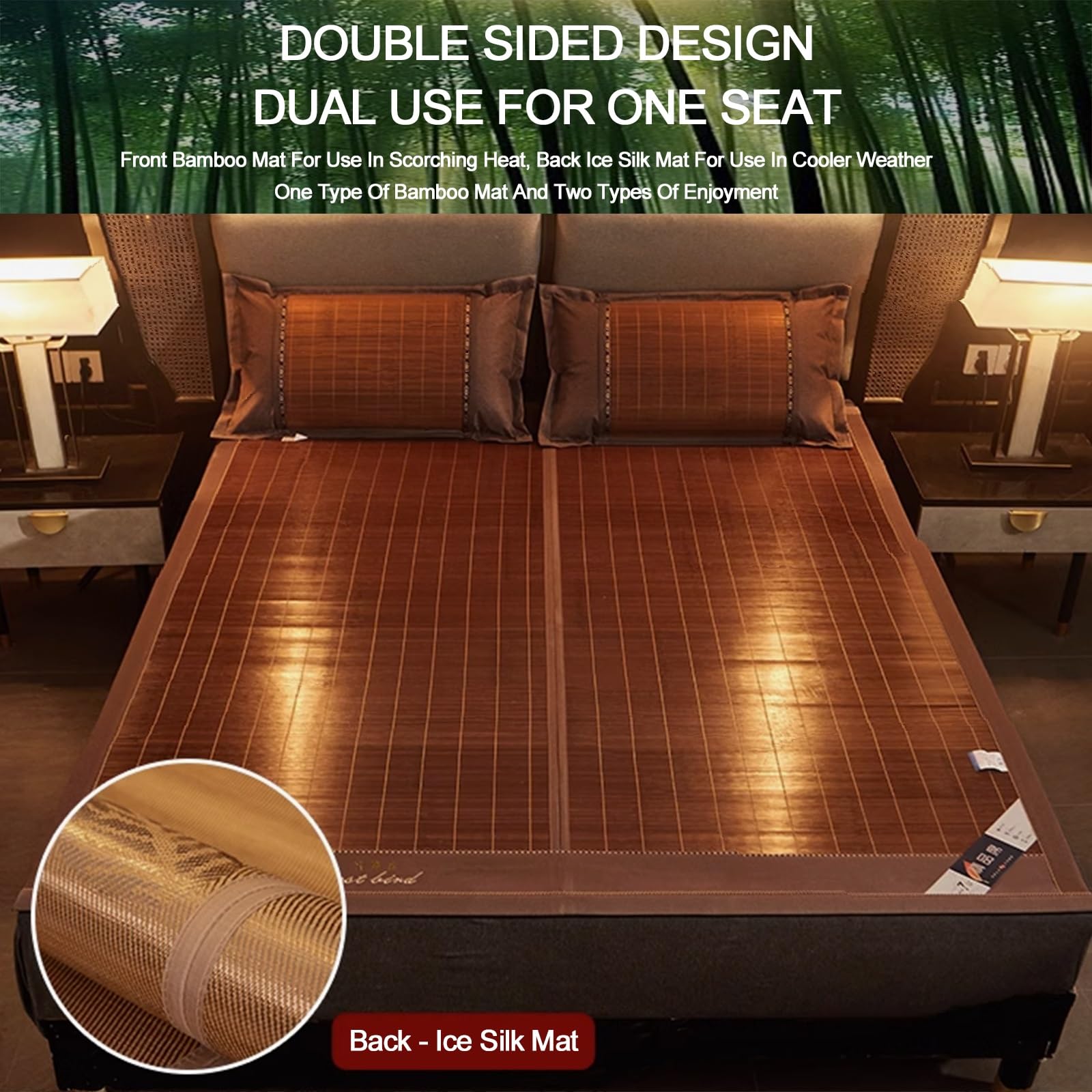 Tapis De Couchage D'été en Bambou, Pliable Matelas Tapis De Couchage Bambou Lit-Mat, Tapis Antidérapant en Bambou Naturel, Absorption Respirante Lisse pour Lit Double Simple (Size : 140x190cm/