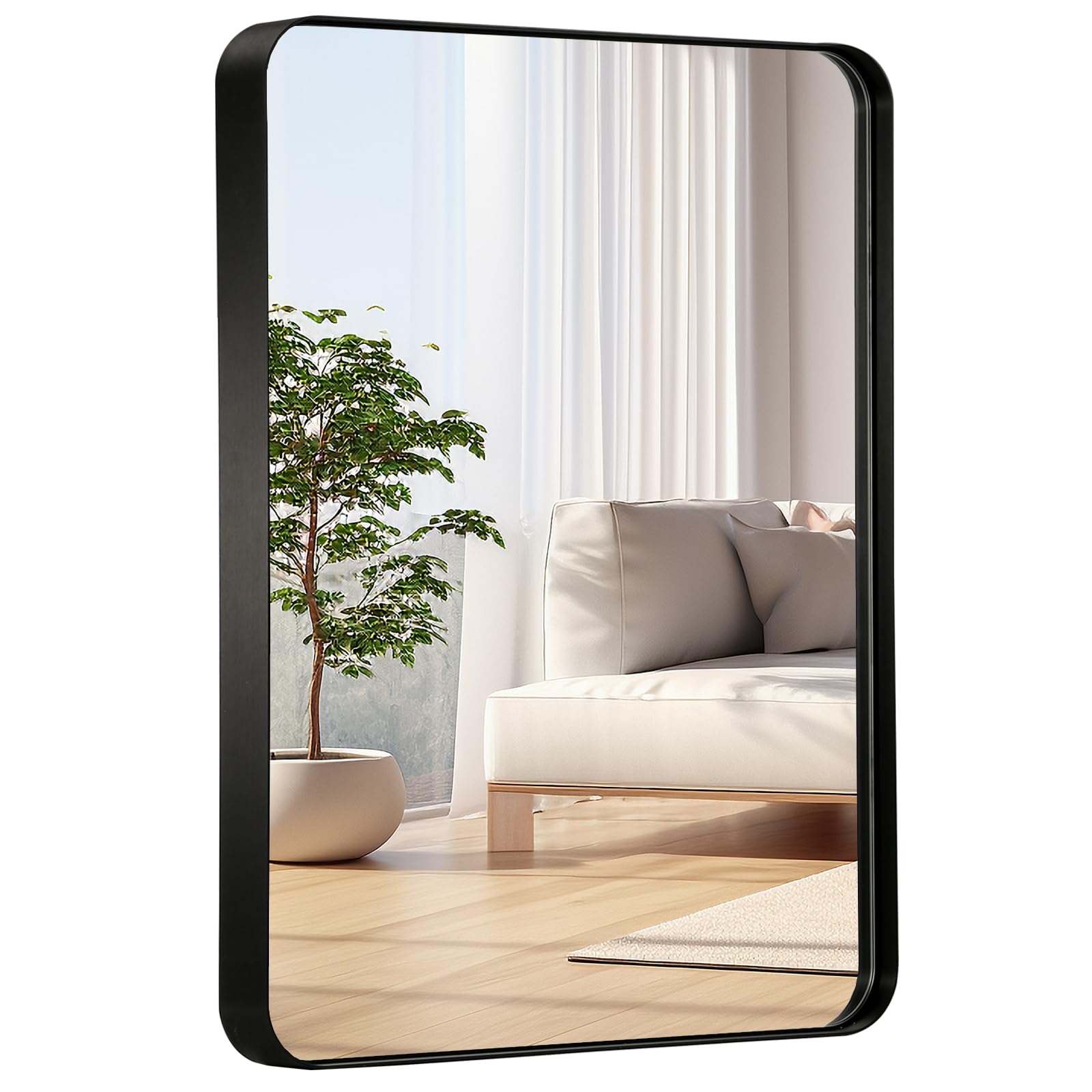 40x30 Inch Gold Bathroom Mirror, Brushed Metal Framed Rectangle Mirror with Rounded Corner, Gold Bathroom Vanity Mirror for Bedroom or Living Room, Horizontal/Vertical: JENBELY 30x36 Inch Black Bathroom Mirror, Brushed Metal Framed Rectangle Mirror with Rounded Corner, Black Bathroom Vanity Mirror for Bedroom or Living Room, Horizontal/Vertical