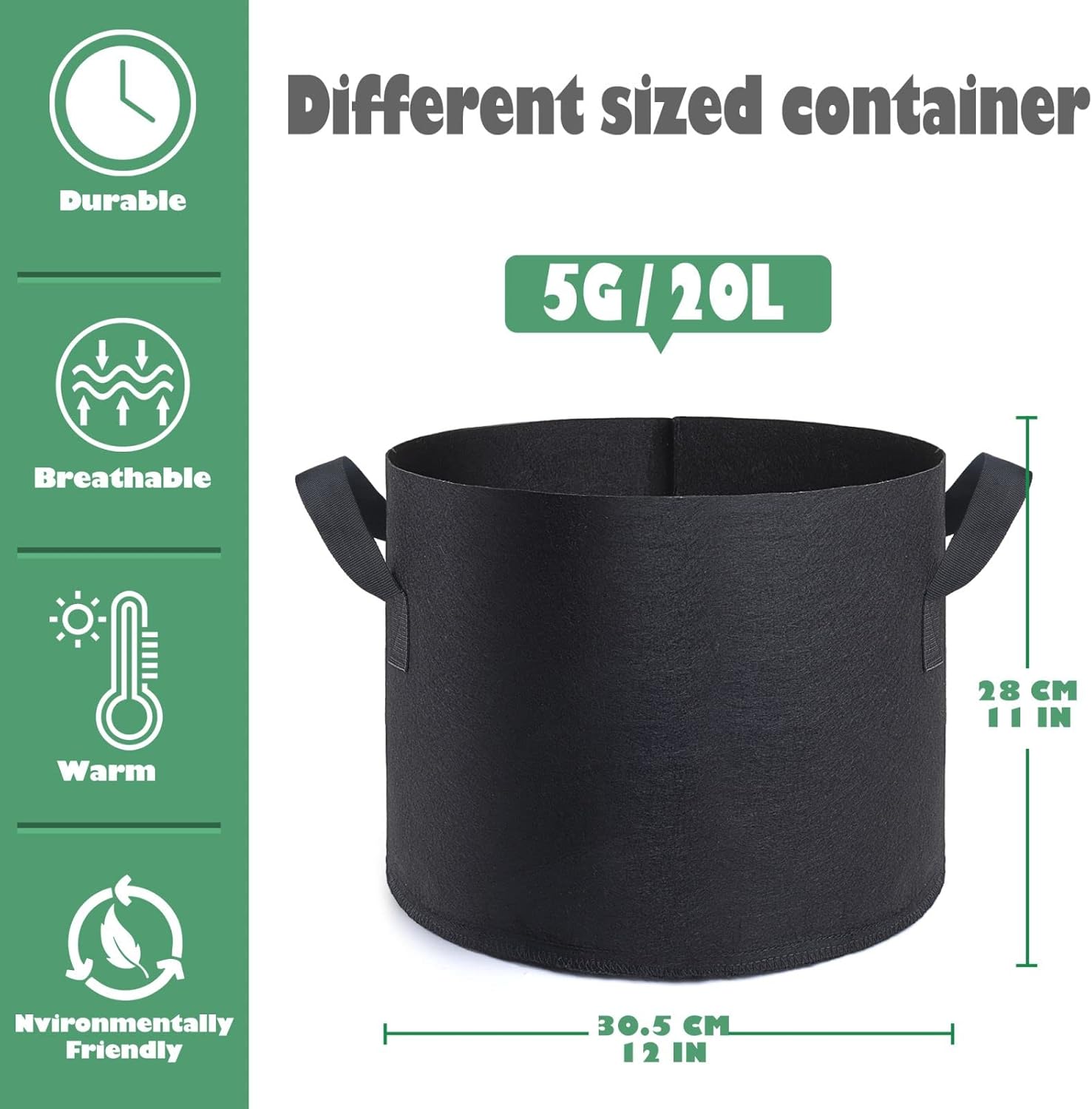 GROWTNT 5 Gallon Grow Bags 24 Pack,5 Gallon Fabric Pots,Garden Bags to Grow Vegetables,Planter Bag for Vegetables,Garden Pots with Two Handles. - Image 2