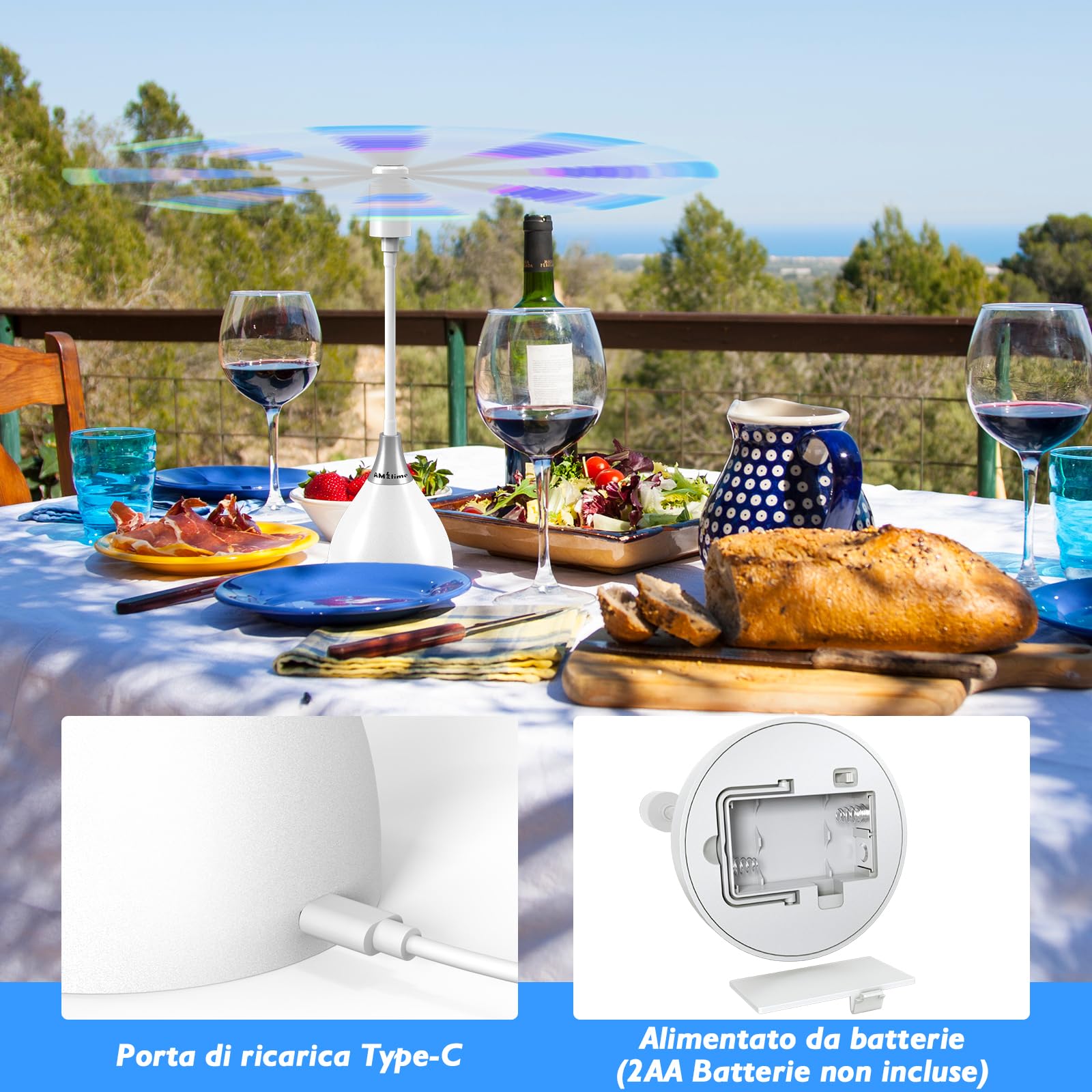 AMZtime 3PCS USB C Repellente Zanzare, Scaccia allontana Mosche da Tavolo Ventilatore Portatile con Interruttore, Ventilatore Anti-insetti, Pieghevole a 360°, Appendibile Bianco