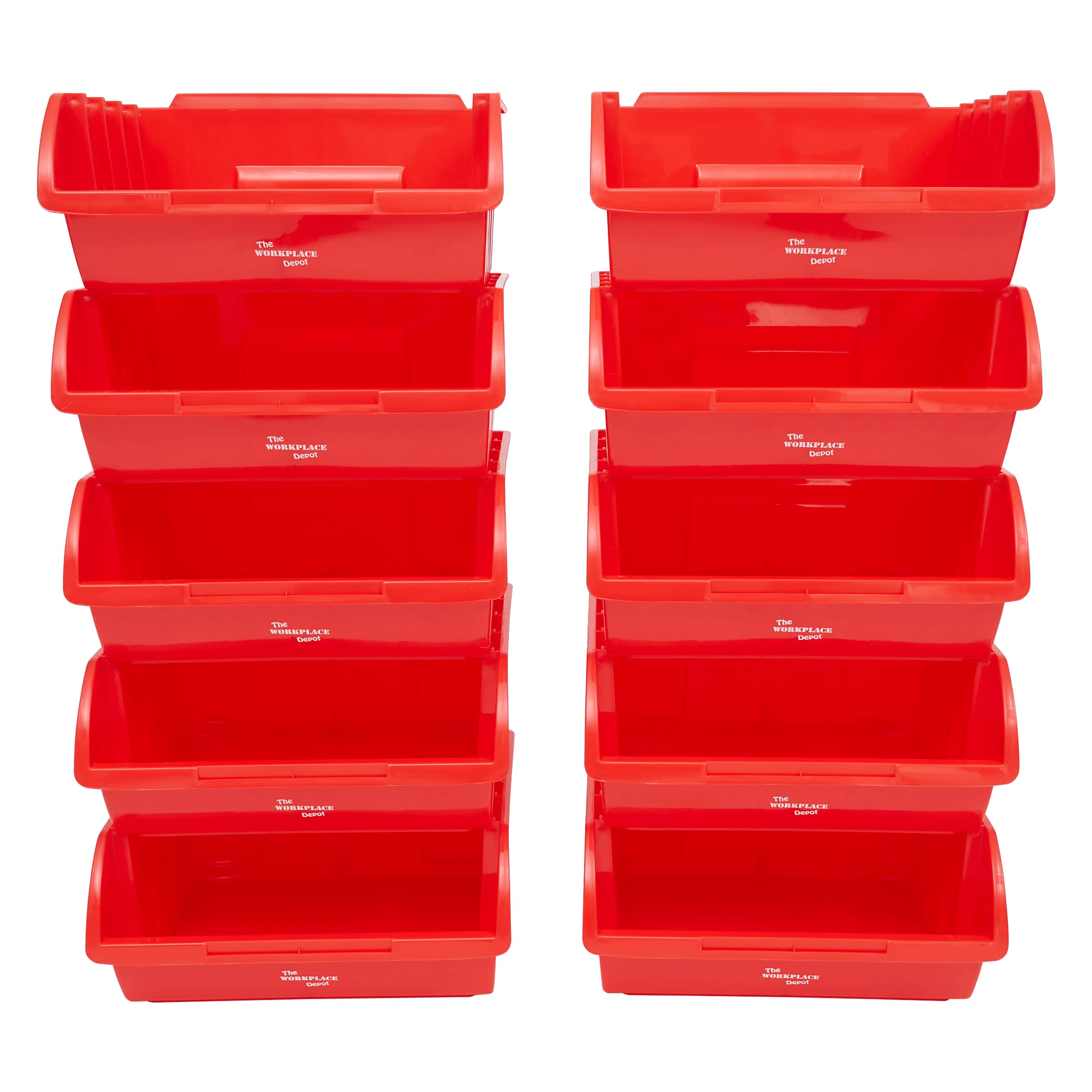 The Workplace Depot Red Large Plastic Stackable Storage Bins - Pack Of 10-130(H) X 290(W) X 241(D) Mm (Red)