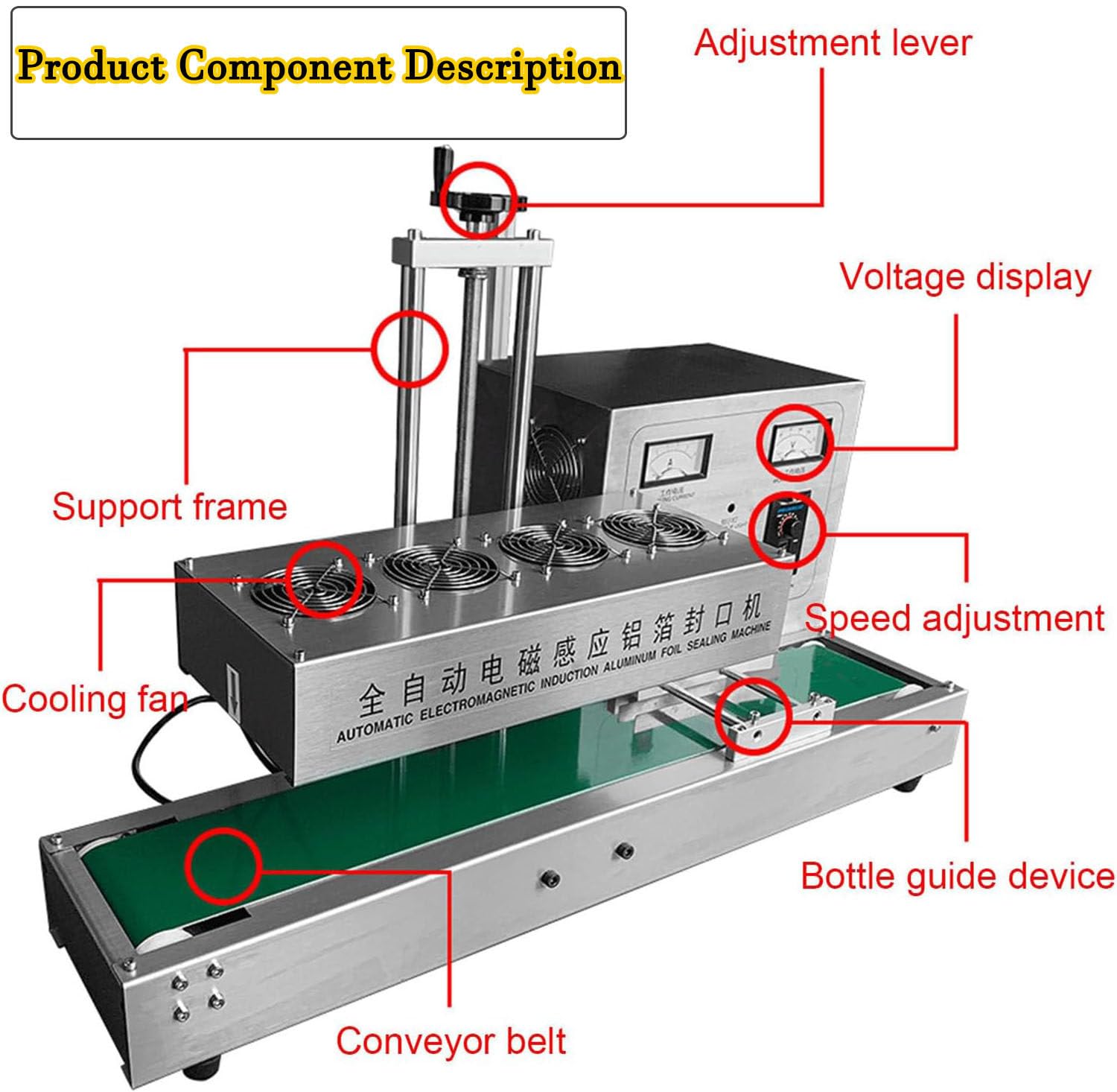 Sellador de tapas de botellas por inducción, máquina de sellado automático de acero inoxidable, sellador de banda continua, sellador de bolsas con banda de inducción electromagnética, 15-85 mm