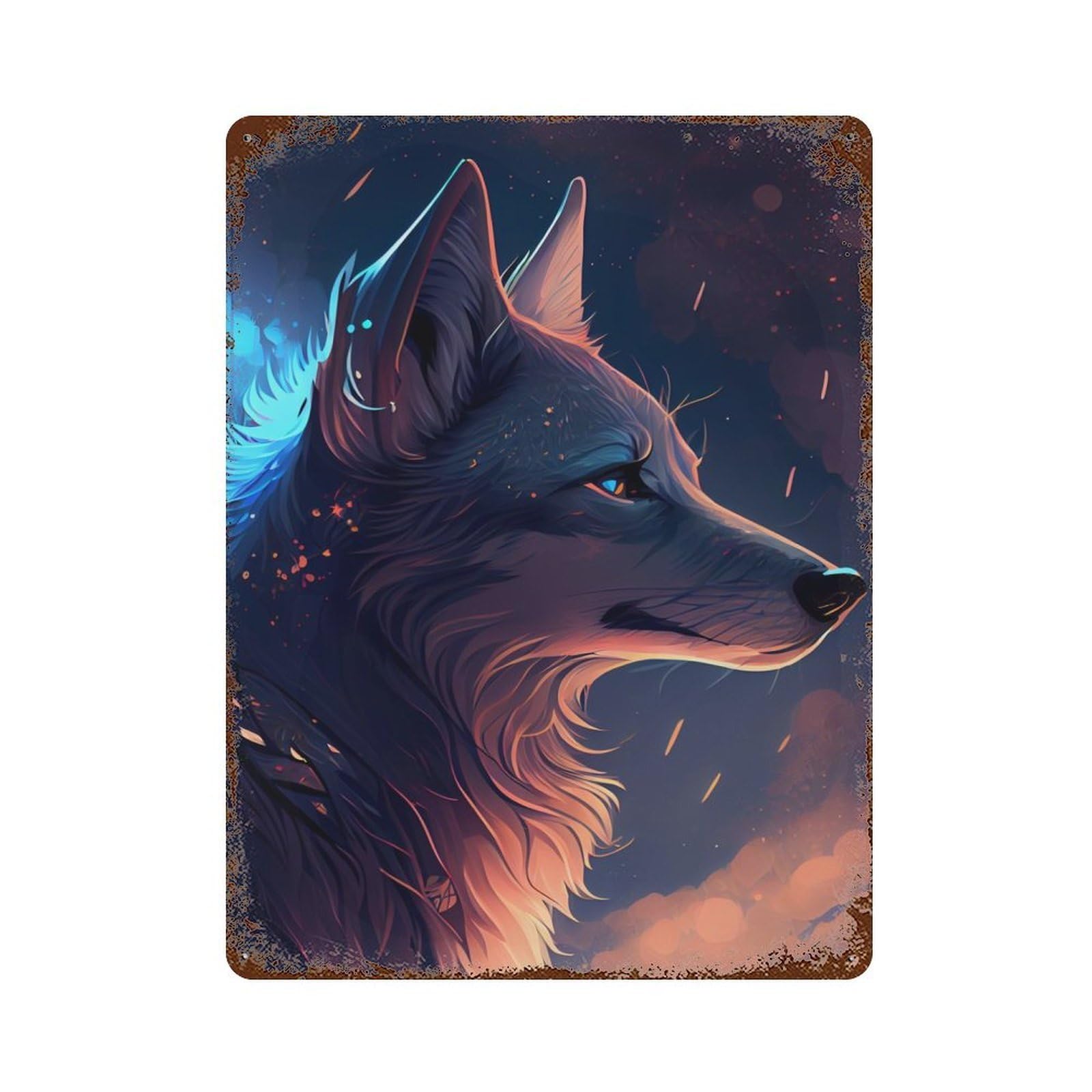 Rust Effect Wolf Animal Fantasy Distressed Metal Wall Sign 15.7"x11.8", Farmhouse Wall Decor for Office, Studio And Wall Decor