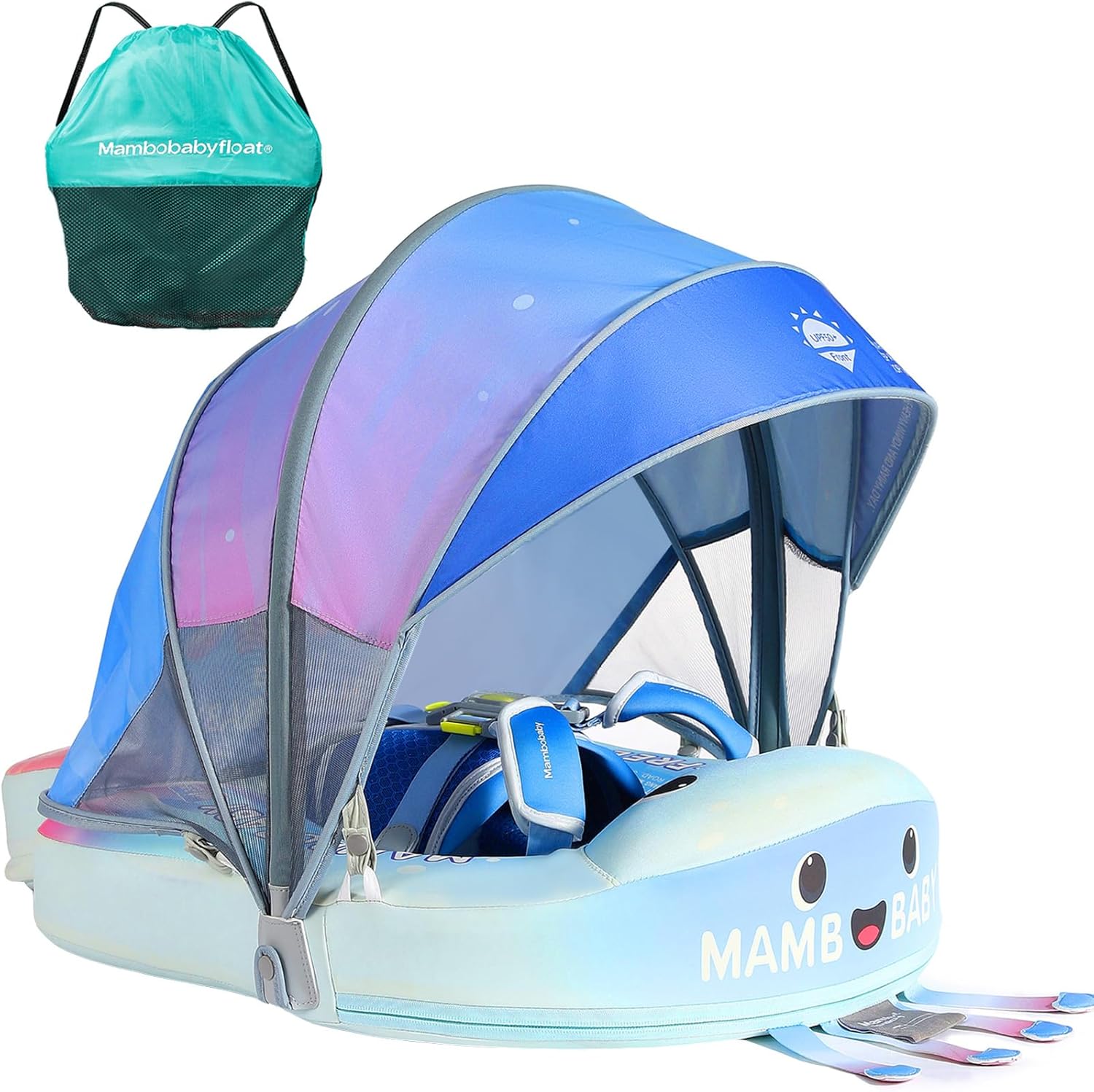 Mambobaby Float with Canopy Size Improved Non Inflatable Infant Pool Float Smart Mambo Float Swim Trainer Add Tail Swim Float Mambo Baby Float Solid Air Free Water Waist Swimming Ring