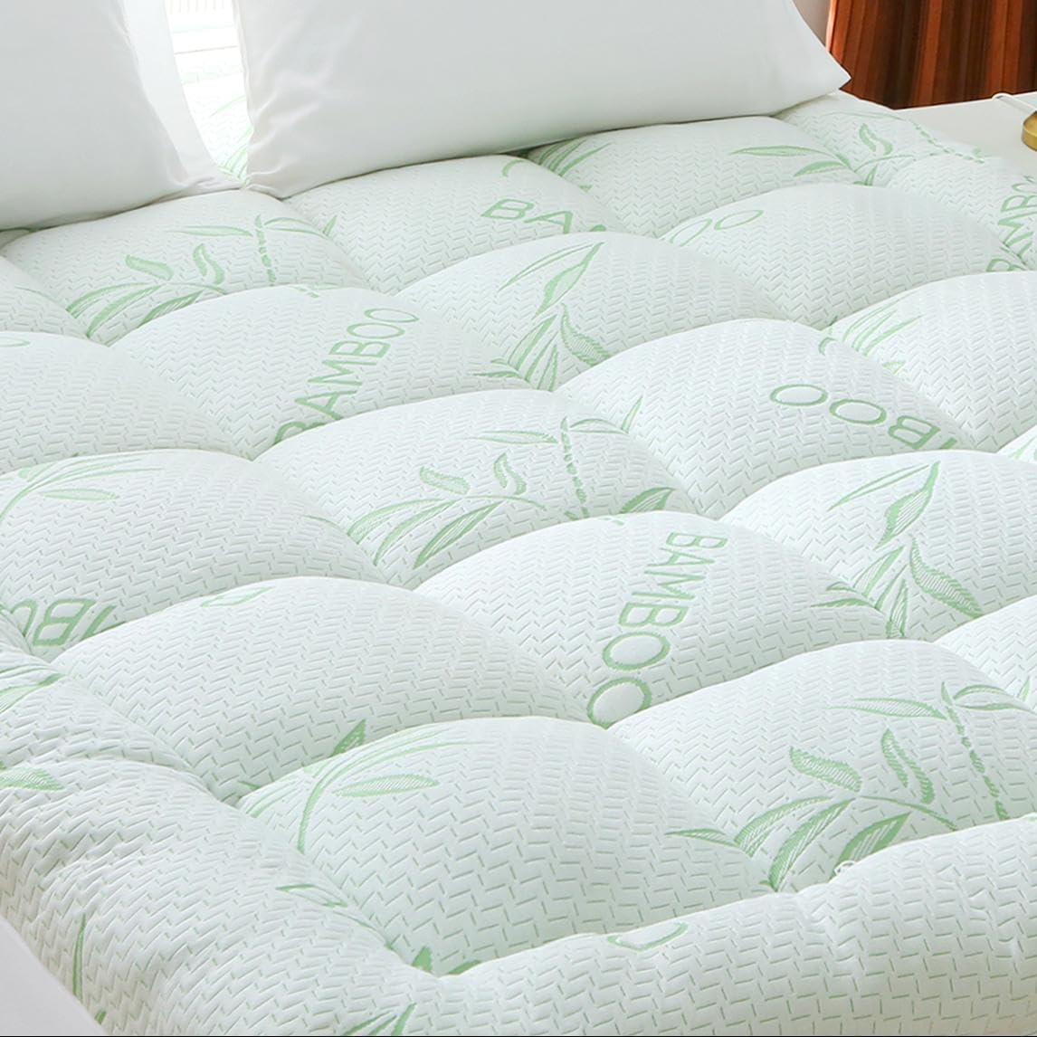 Extra Thick Mattress Topper Queen Size, Waterproof Soft Viscose Derived from Bamboo, Pillow Top Mattress Pad, Mattress Cover 1000GSM Filling with Deep Pocket for Back Pain Relief