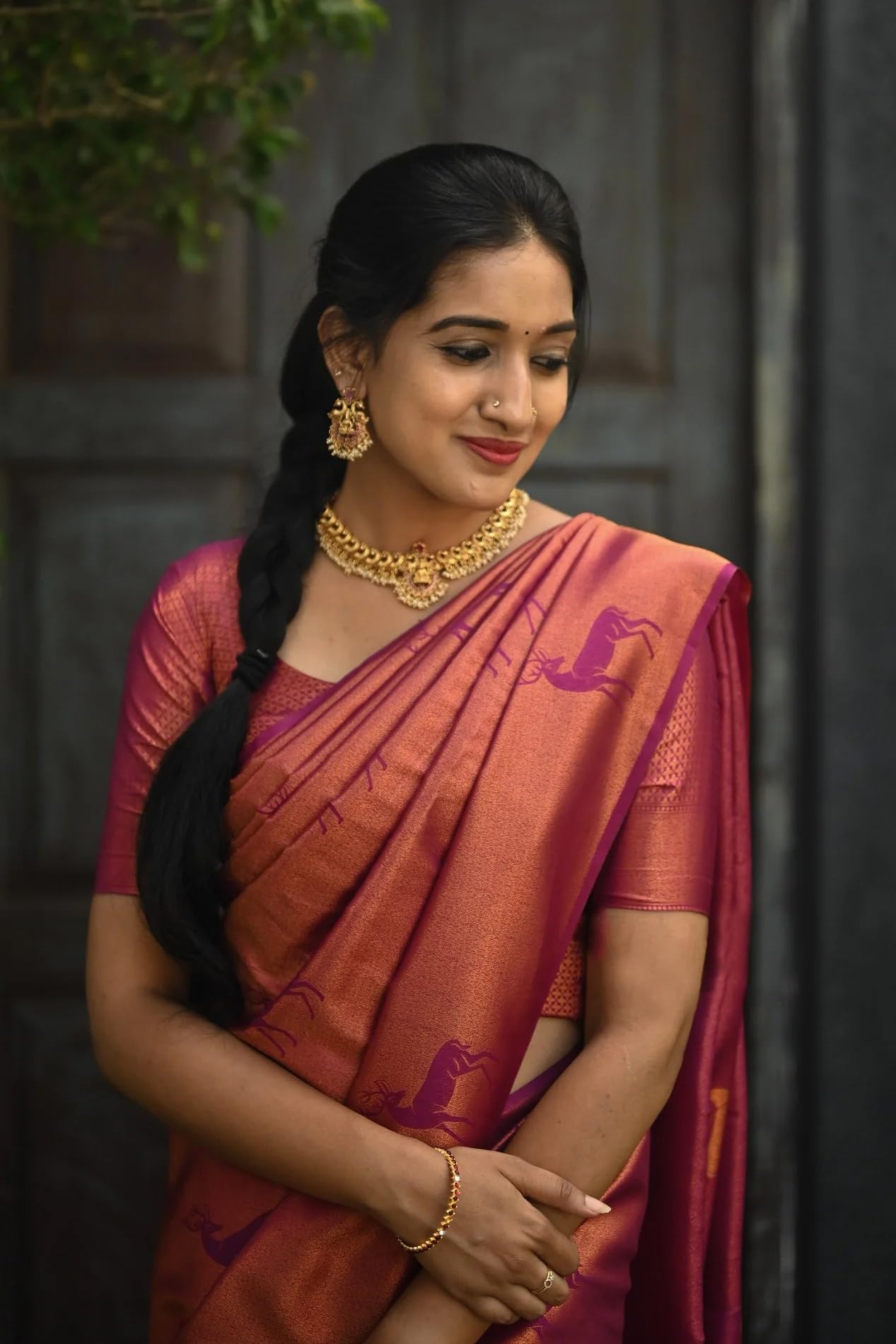Anjaneya Sarees Designer Silk Banarasi Kanjivaram Solid Saree (Red) 4