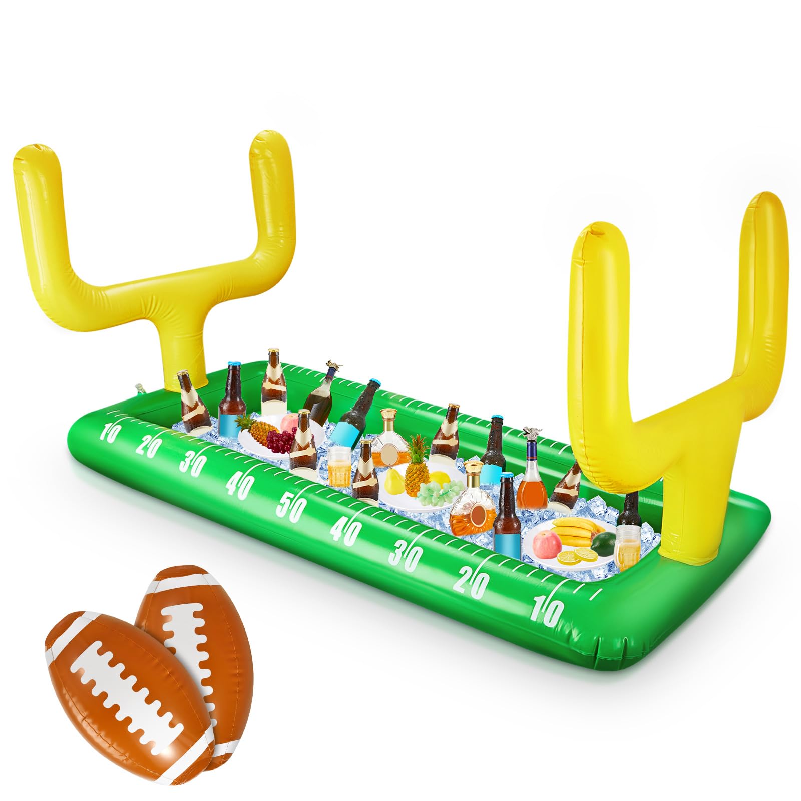 Inflatable Football Field Cooler Football Party Drink Cooler and 2 Pcs Inflatable Beach Balls Buffet for Party Favors for Birthday Sports Decorations