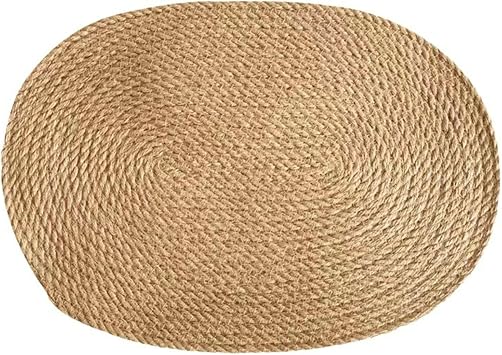 Washable Dining Room Placemats Set of 2, 11.82 x 15.75 in / 30 x 40 CM, Oval with Weaved, Jute Washable Place Mats, Khaki
