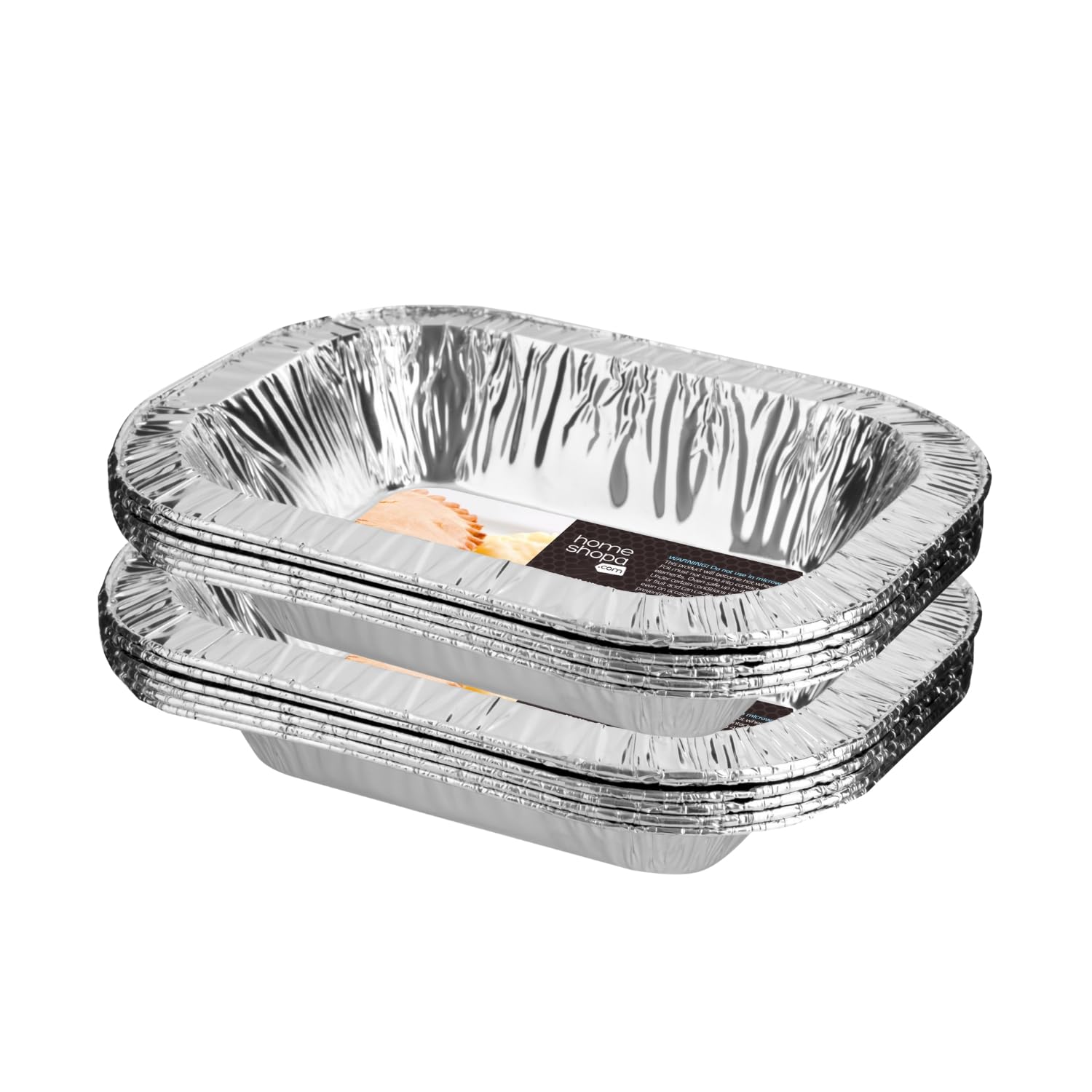 HOMESHOPA Oblong Aluminium Foil Pie Dish, 12 Pack Disposable Rolled Edge Trays, Durable Air Fryer Cooking Baking Tin, Fruit Tart, Quiche, Food Storage Containers, Oven & Freezer Safe
