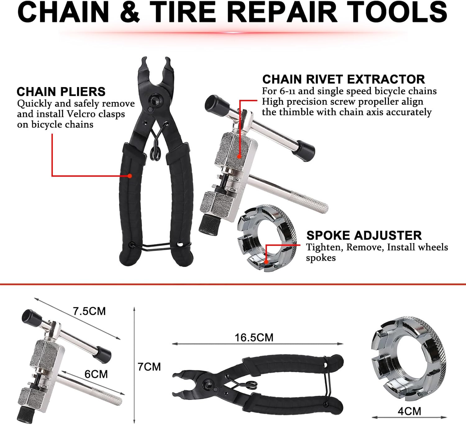 11 Pcs Bicycle Tool Kit for Trek Rail Remedy Rig Roscoe Rumblefish Sawyer Session Shift Silke Single, Bike Repair Tools Kit, Road and Park Bicycle with Chain Riveter, Tire Levers, Crank Puller