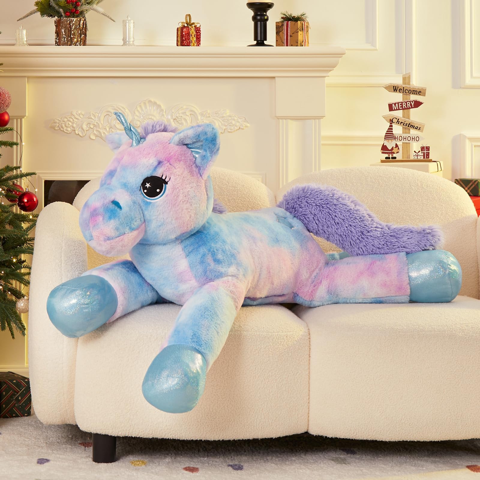 43.4 Inch Unicorn Stuffed Animal, Giant Stuffed Unicorn for Girls, Soft Unicorn Pillow Gifts for Girls Boys Kids, Blue