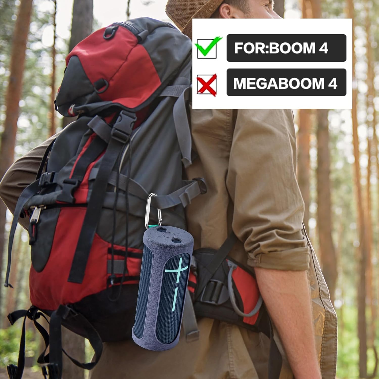 Travel Carrying Protective Silicone Case Compatible with Ultimate Ears Boom 4 Portable Bluetooth Wireless Speaker, Silicone Case Cover with Metal Hook for Ultimate Ears Boom 4 (Blue) - Image 7