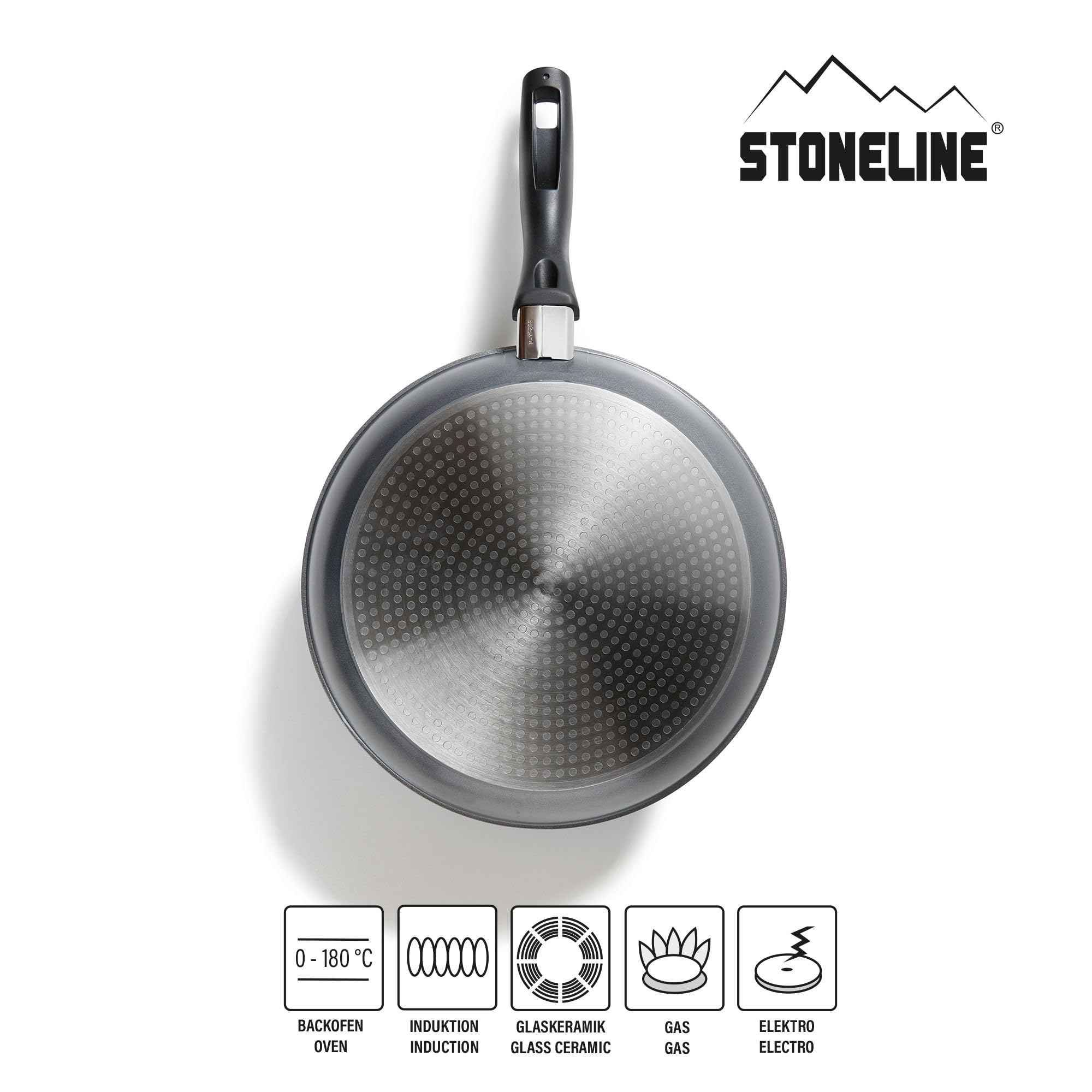STONELINE Poêle à Frire 28 cm, adaptée à l'Induction, Revêtement Antiadhésif avec de vraies particules de pierre, Cuire, Rotir et Mijoter sans Huile ni Graisse